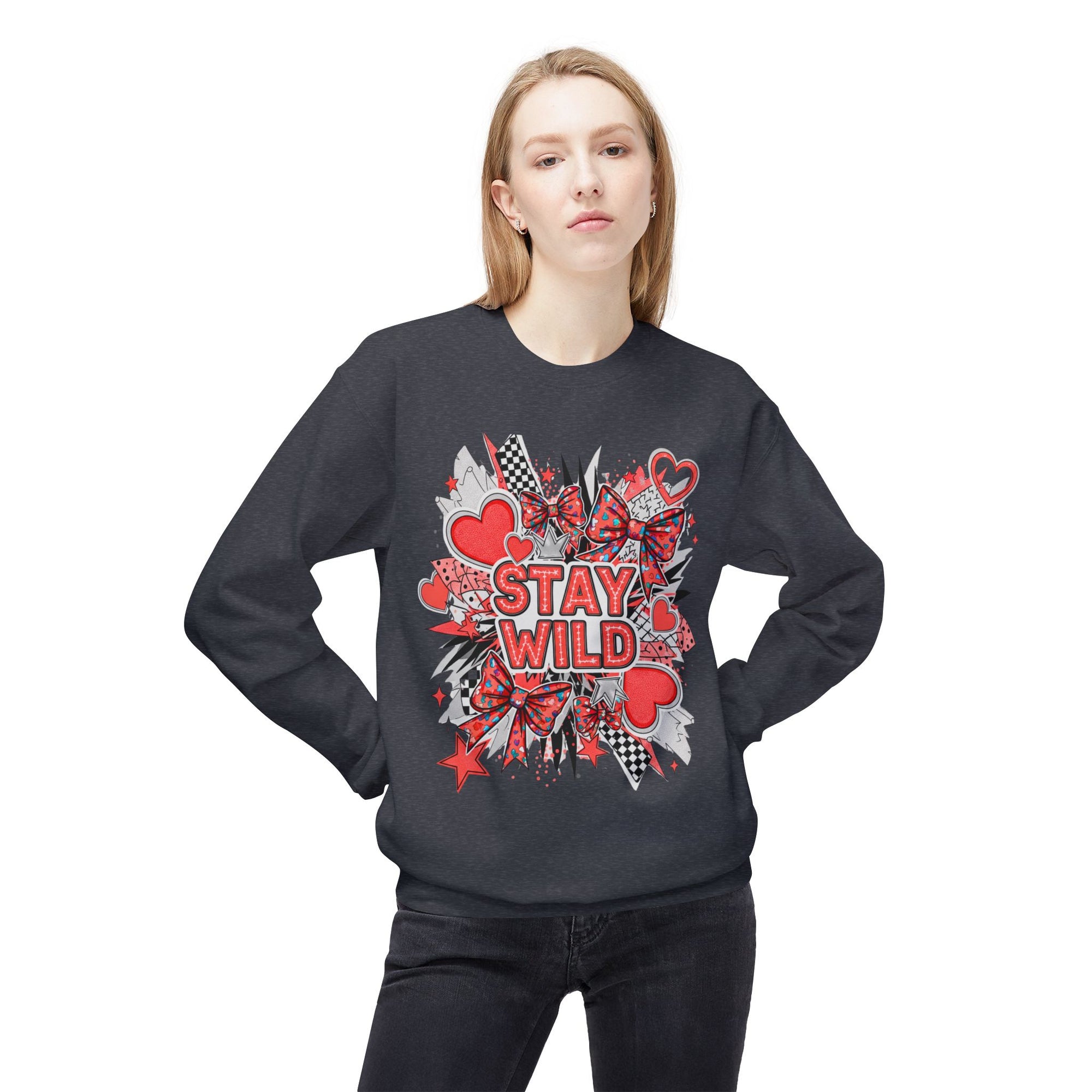 Stay Wild Red Graphic Unisex Midweight Softstyle Fleece Crewneck Sweatshirt