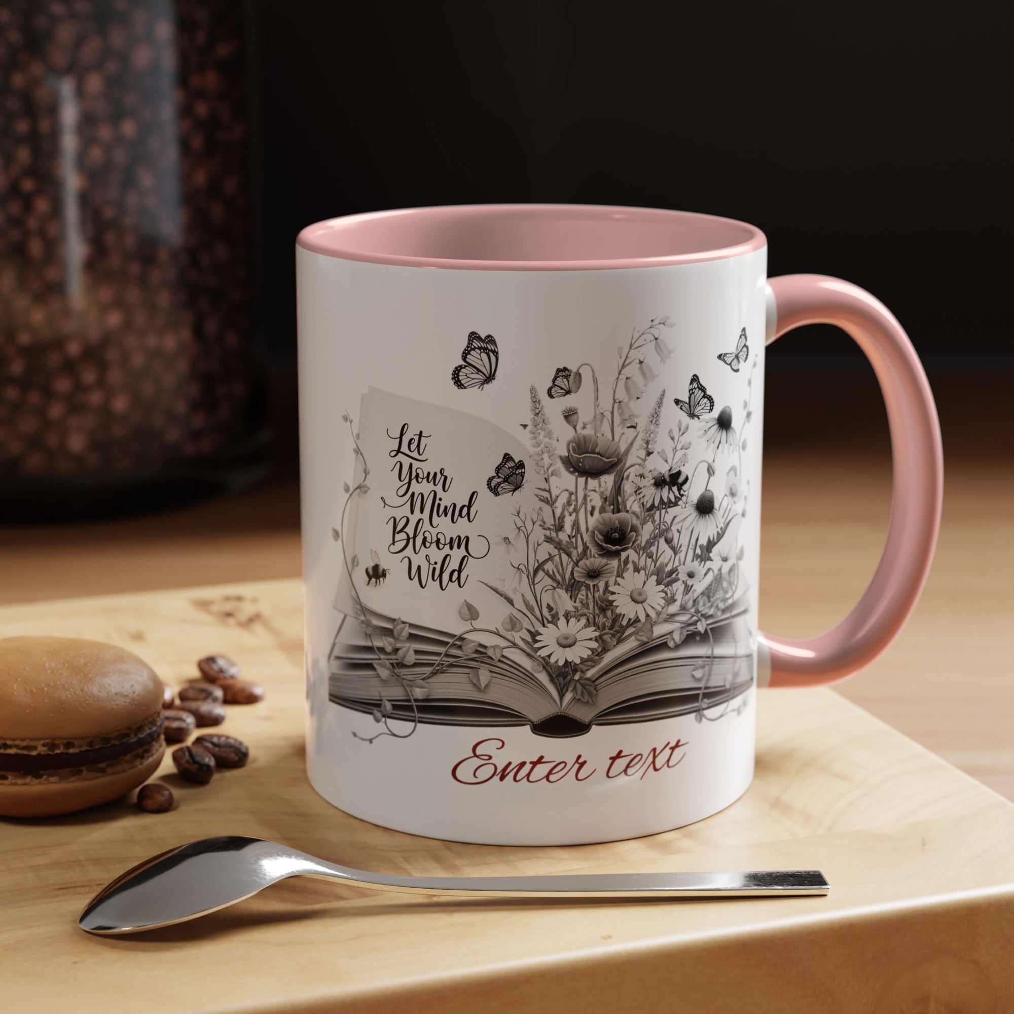 Personalized Mug with Name, Custom Text | Floral Inspiration Coffee Mug, Motivational Gift for Writers, Black-Handled Mug, Home Office Decor, Encouragement Quote Mug
