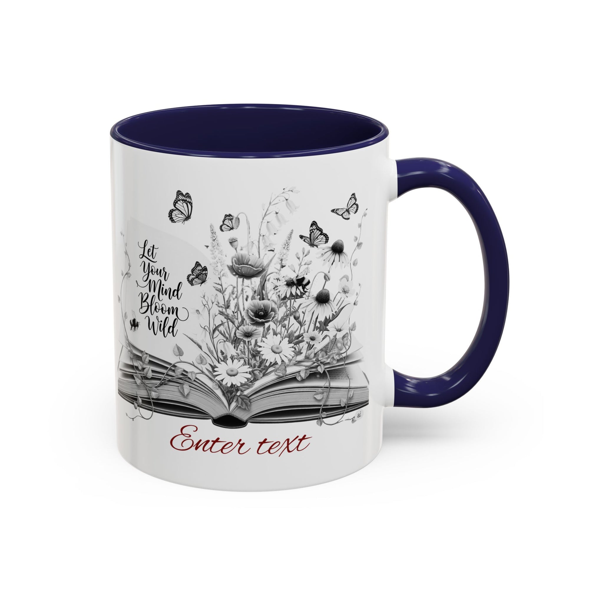 Personalized Mug with Name, Custom Text | Floral Inspiration Coffee Mug, Motivational Gift for Writers, Black-Handled Mug, Home Office Decor, Encouragement Quote Mug