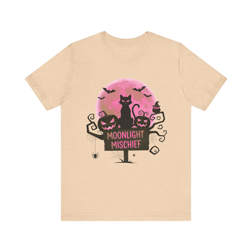 Spooky Black Cat with moon of Unisex Jersey Short Sleeve Tee
