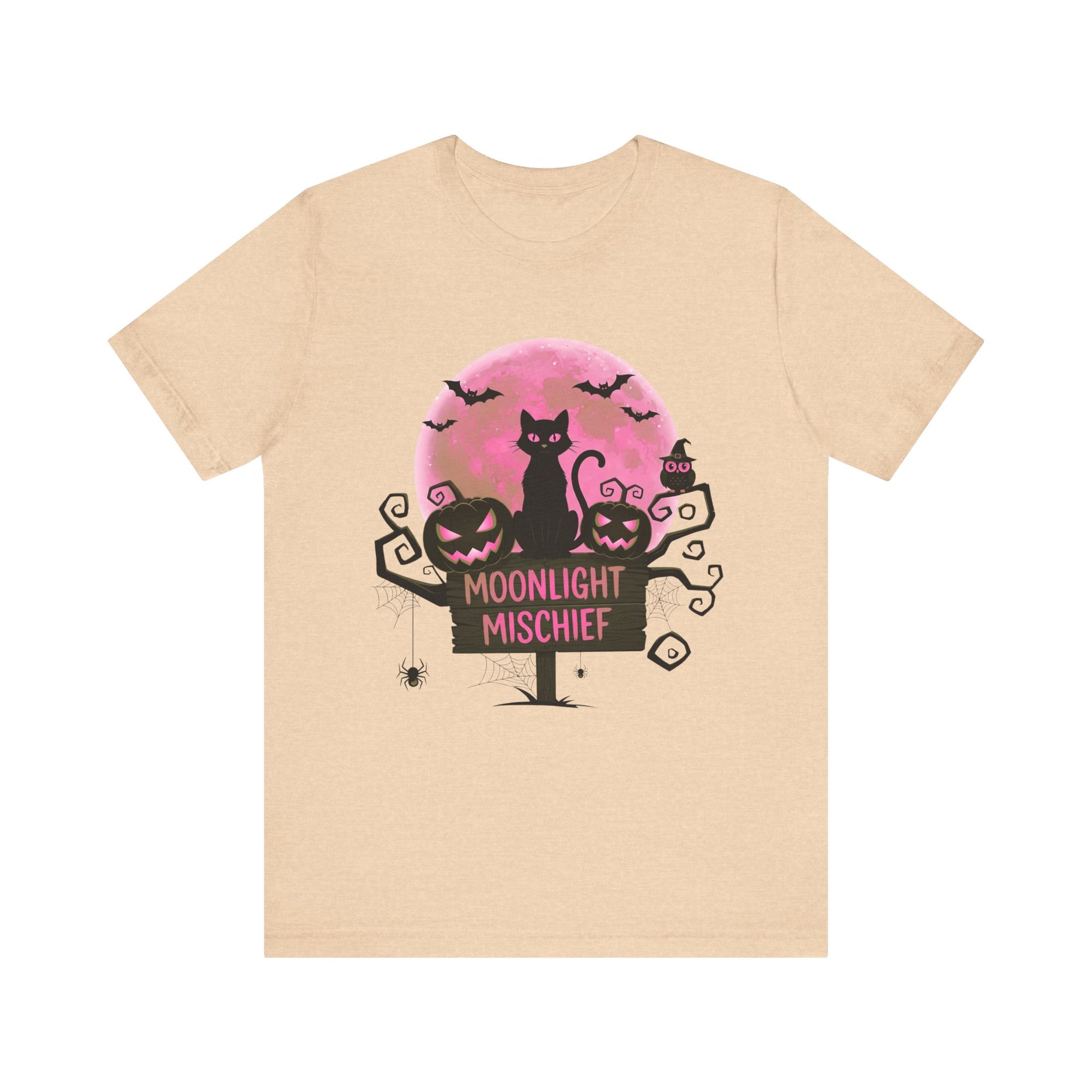 Spooky Black Cat with moon of Unisex Jersey Short Sleeve Tee