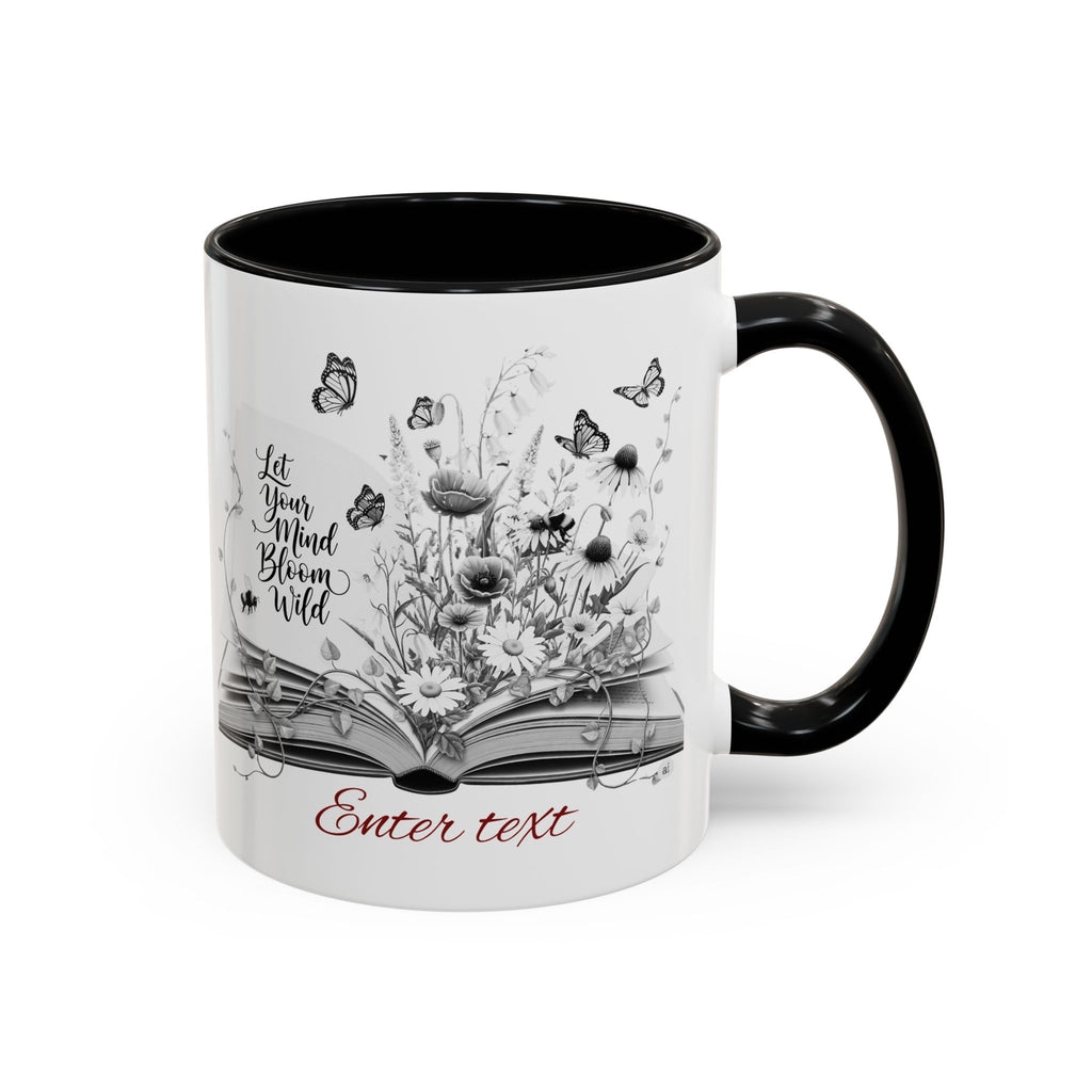 Personalized Mug with Name, Custom Text | Floral Inspiration Coffee Mug, Motivational Gift for Writers, Black-Handled Mug, Home Office Decor, Encouragement Quote Mug