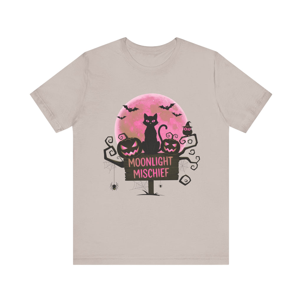 Spooky Black Cat with moon of Unisex Jersey Short Sleeve Tee