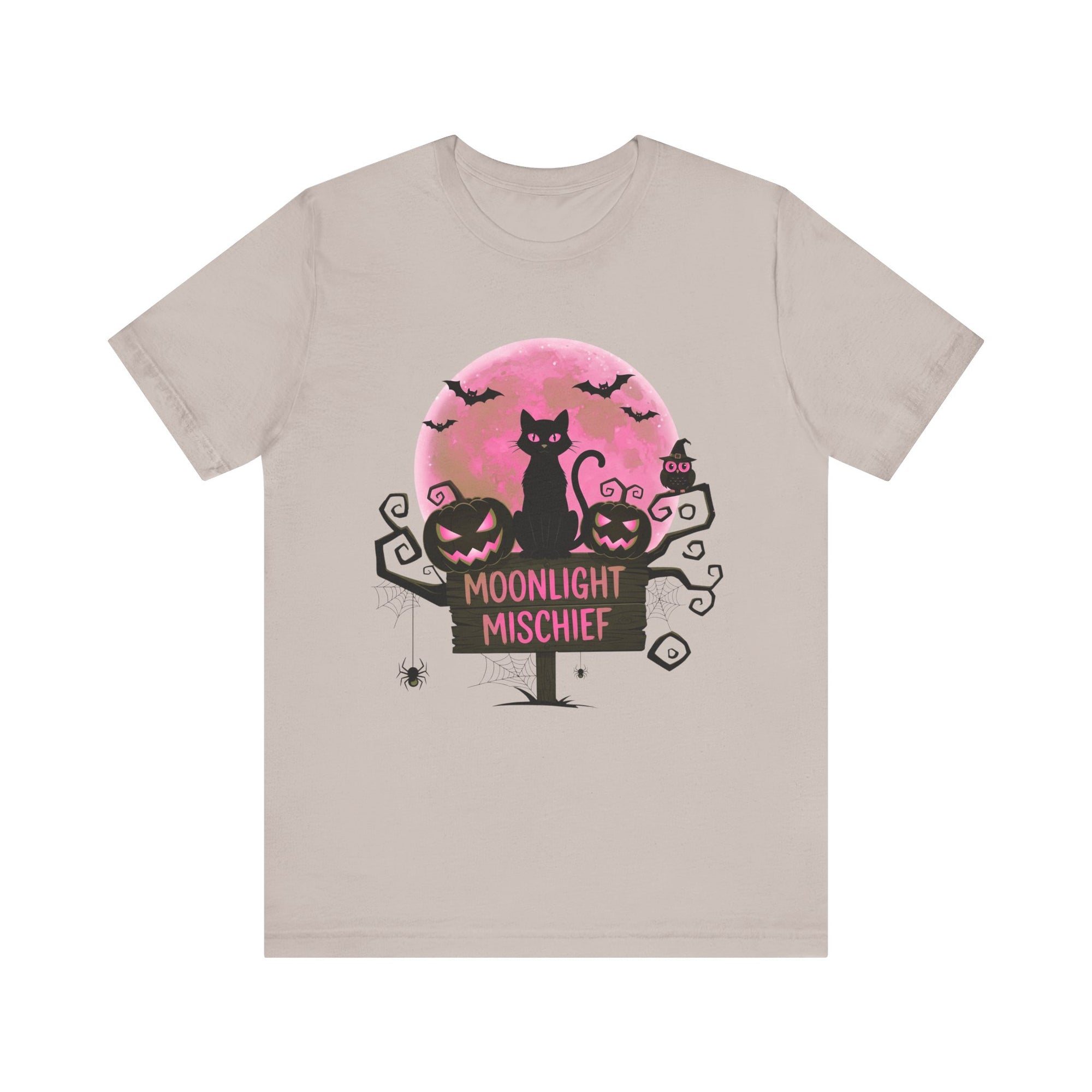 Spooky Black Cat with moon of Unisex Jersey Short Sleeve Tee