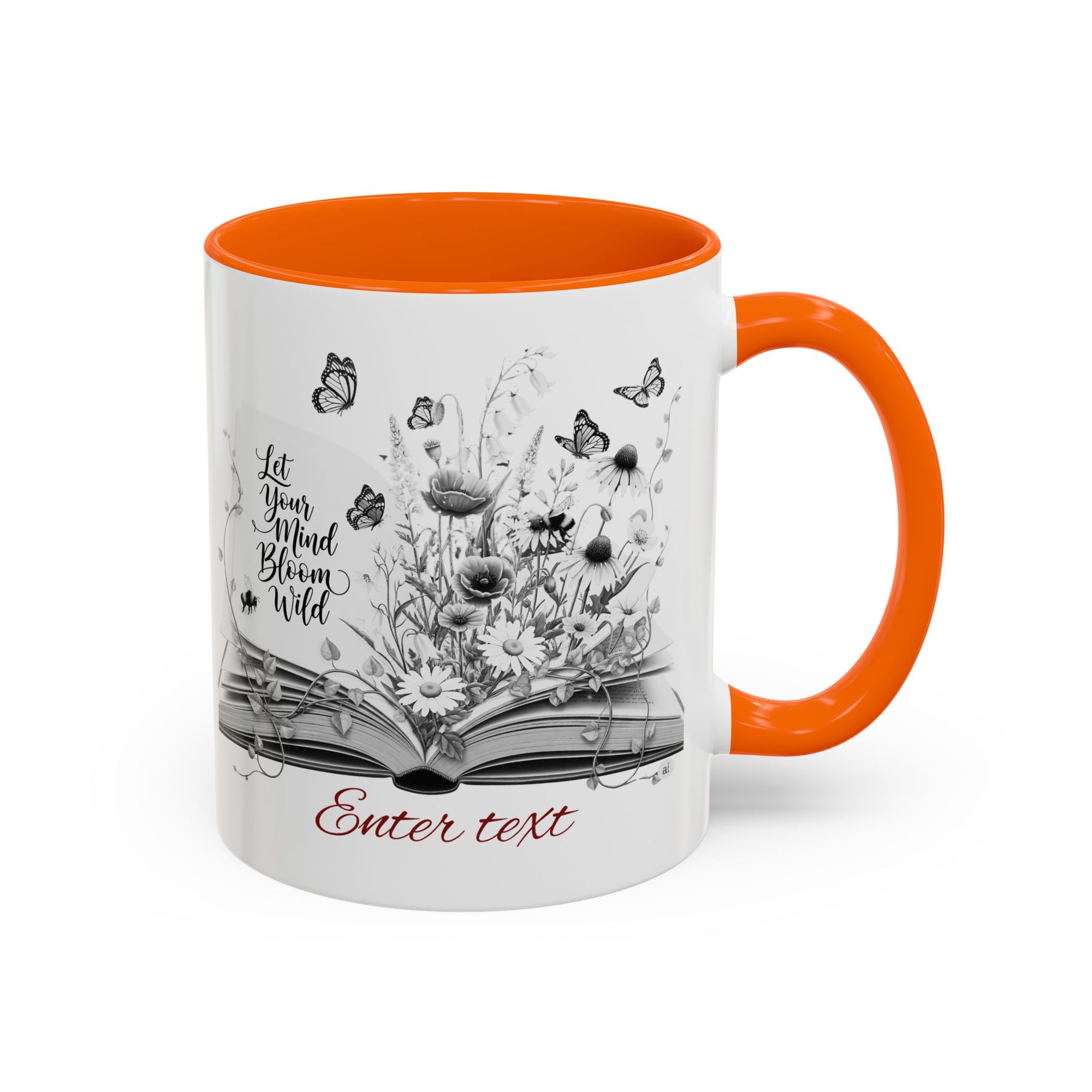Personalized Mug with Name, Custom Text | Floral Inspiration Coffee Mug, Motivational Gift for Writers, Black-Handled Mug, Home Office Decor, Encouragement Quote Mug