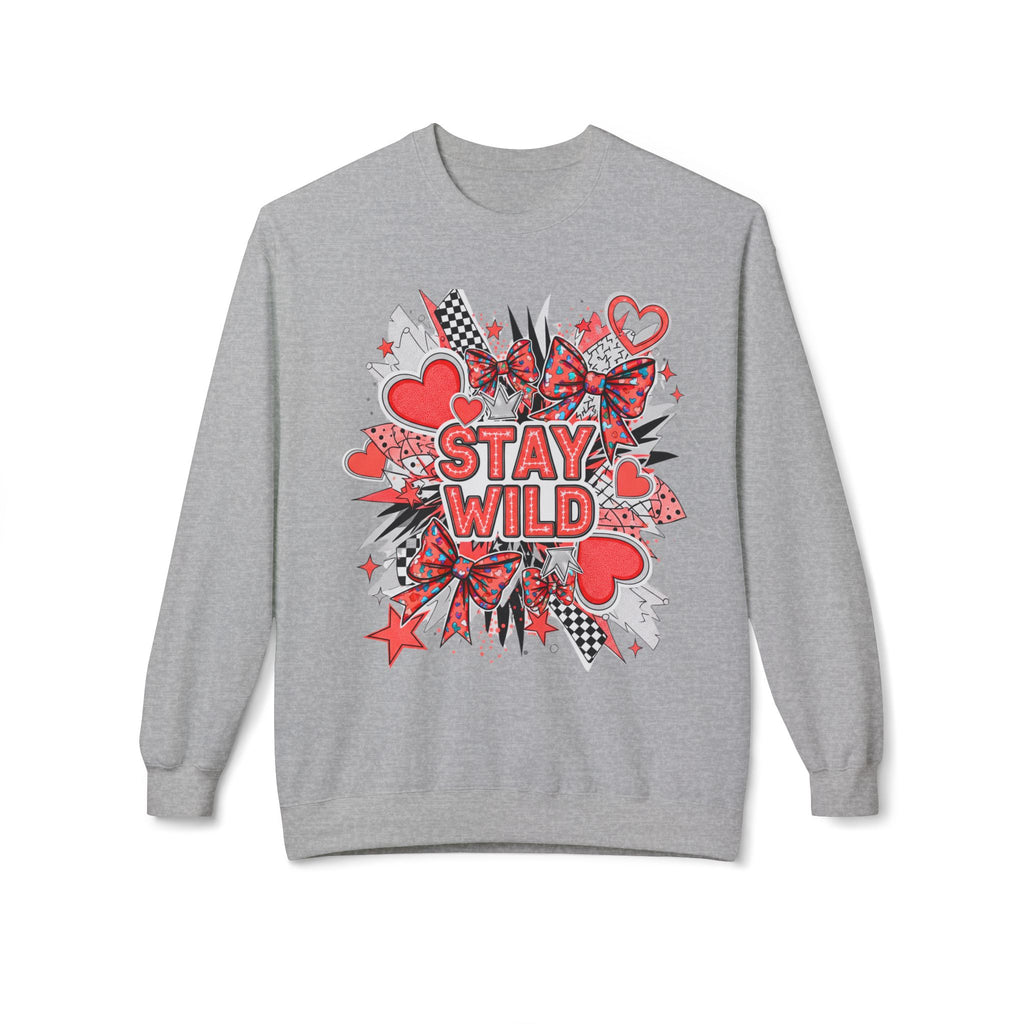 Stay Wild Red Graphic Unisex Midweight Softstyle Fleece Crewneck Sweatshirt
