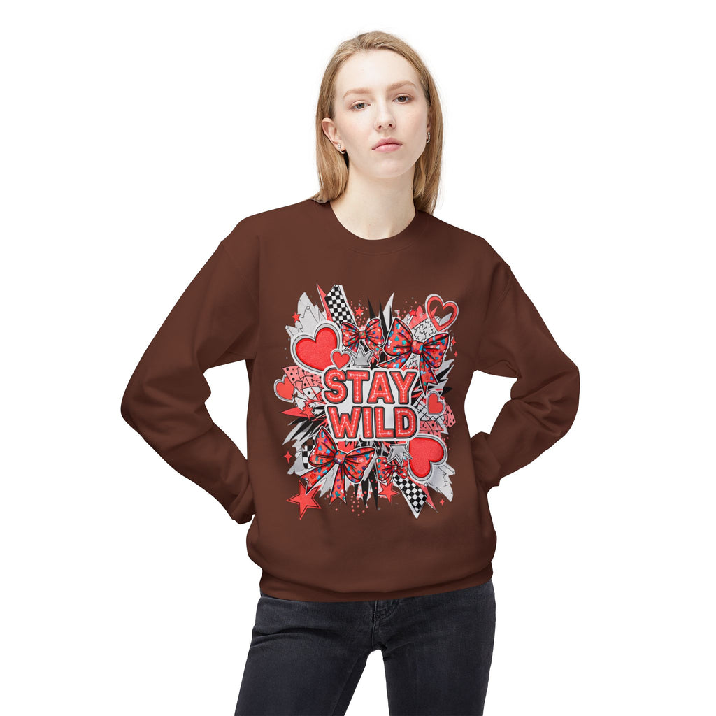 Stay Wild Red Graphic Unisex Midweight Softstyle Fleece Crewneck Sweatshirt