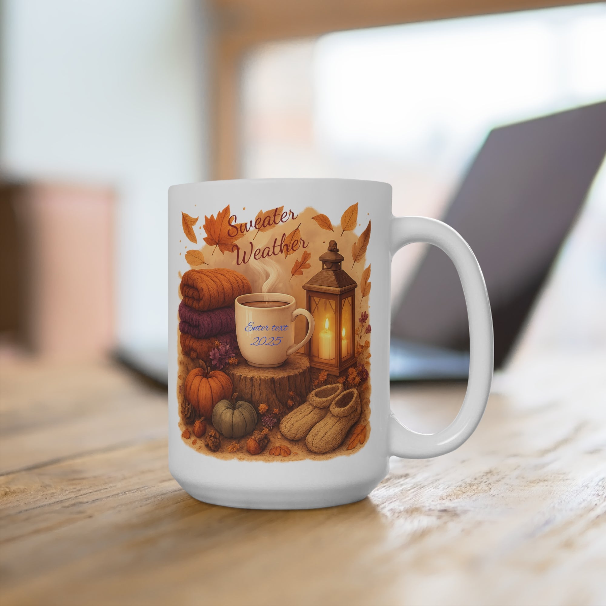 Personalized Mug with Name, Custom Text Coffee Cup, Unique Gift for Her, Mother's Day, Birthday Present, Cute Flower & Butterfly Mug, Autumn Sweater Weather Mug