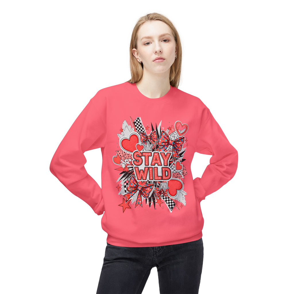 Stay Wild Red Graphic Unisex Midweight Softstyle Fleece Crewneck Sweatshirt