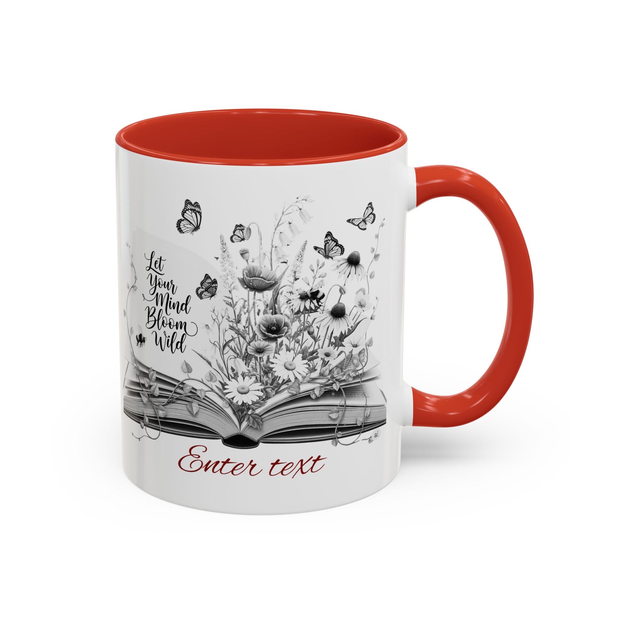 Personalized Mug with Name, Custom Text | Floral Inspiration Coffee Mug, Motivational Gift for Writers, Black-Handled Mug, Home Office Decor, Encouragement Quote Mug