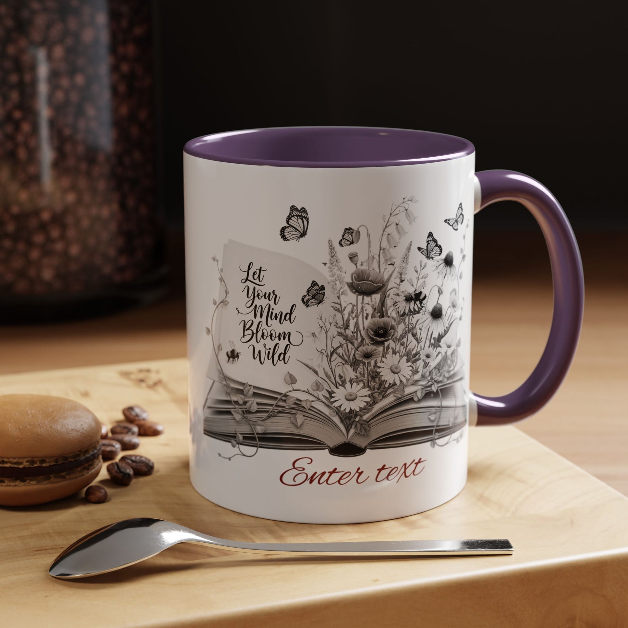 Personalized Mug with Name, Custom Text | Floral Inspiration Coffee Mug, Motivational Gift for Writers, Black-Handled Mug, Home Office Decor, Encouragement Quote Mug