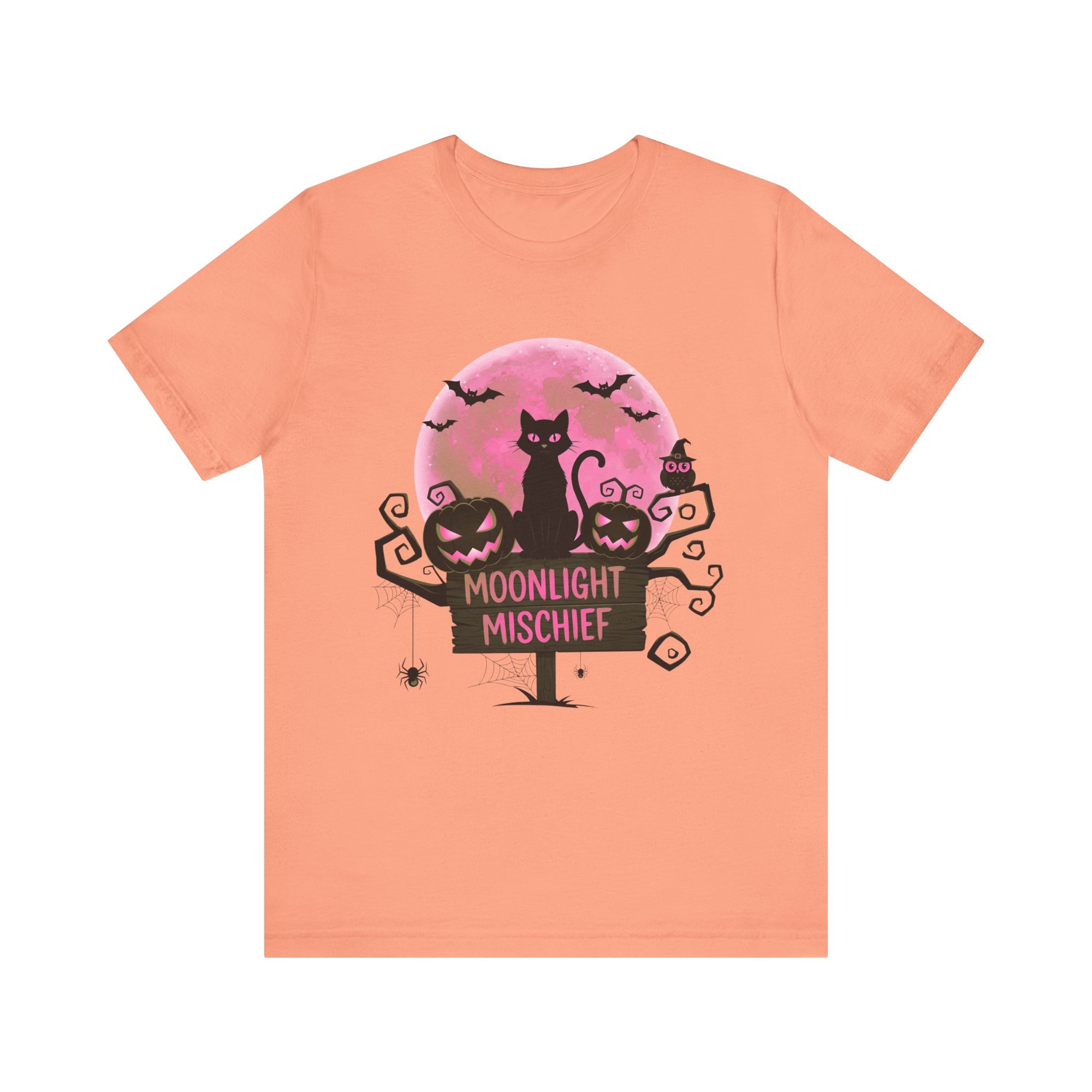 Spooky Black Cat with moon of Unisex Jersey Short Sleeve Tee