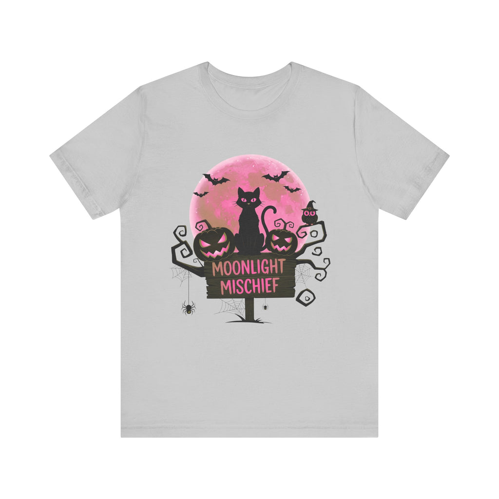 Spooky Black Cat with moon of Unisex Jersey Short Sleeve Tee