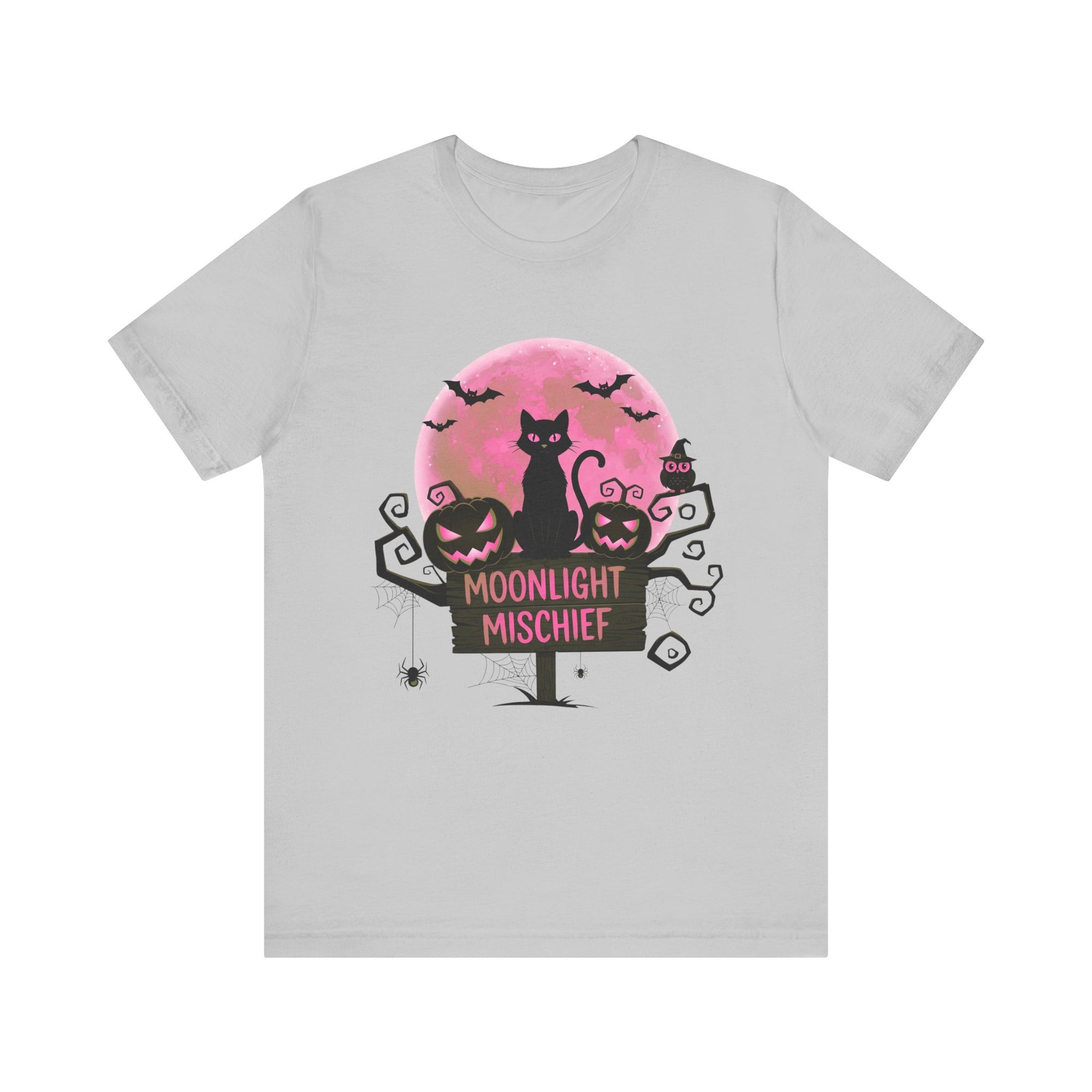 Spooky Black Cat with moon of Unisex Jersey Short Sleeve Tee