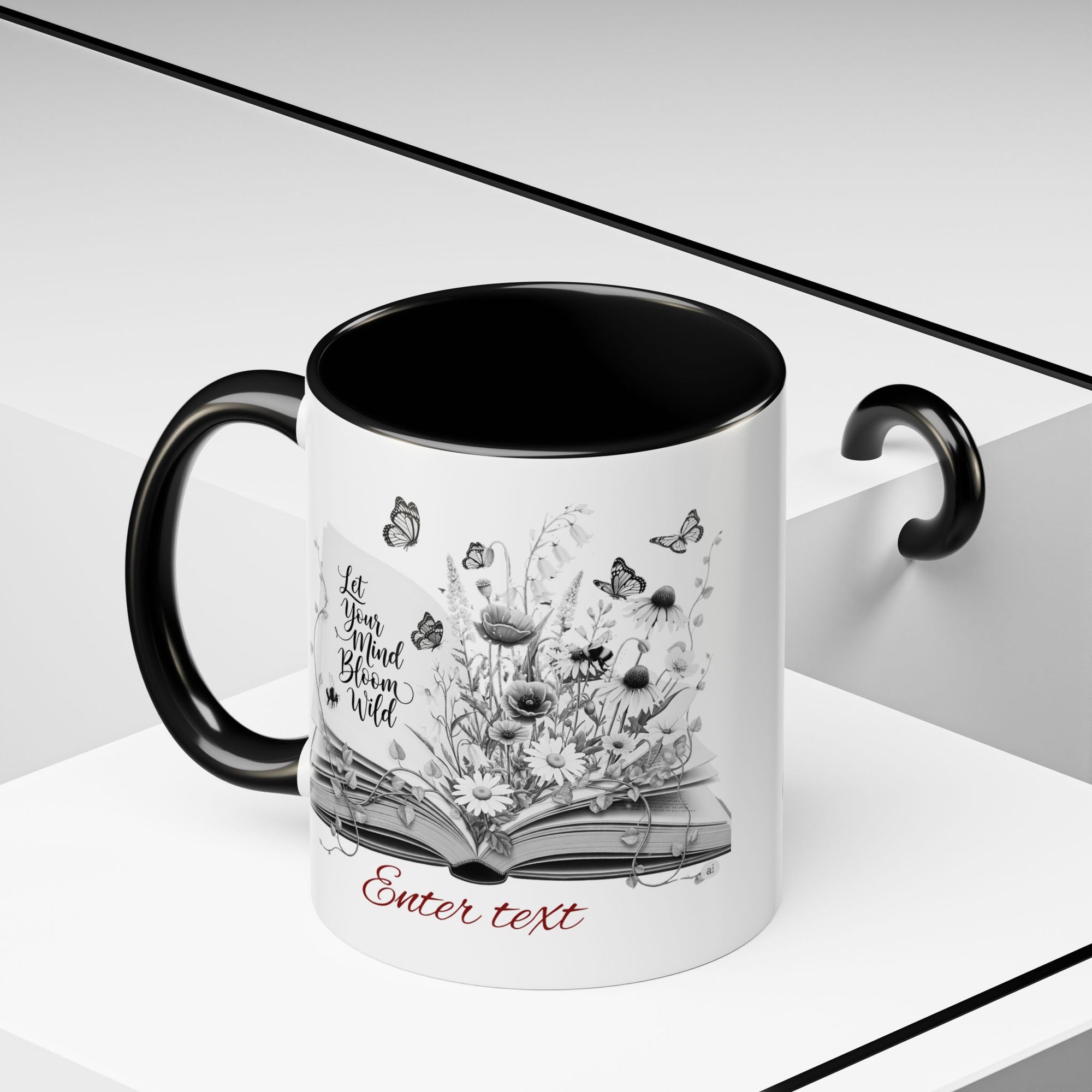 Personalized Mug with Name, Custom Text | Floral Inspiration Coffee Mug, Motivational Gift for Writers, Black-Handled Mug, Home Office Decor, Encouragement Quote Mug