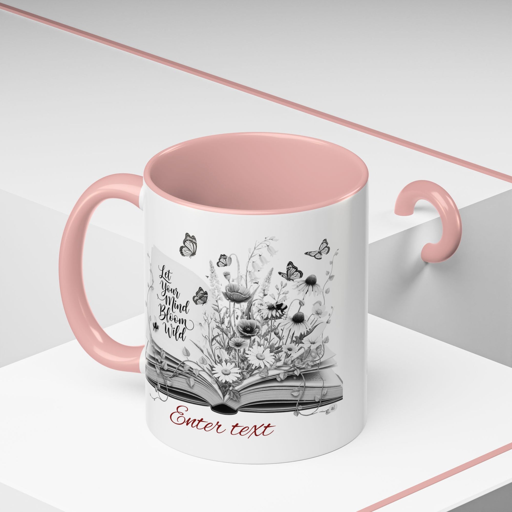 Personalized Mug with Name, Custom Text | Floral Inspiration Coffee Mug, Motivational Gift for Writers, Black-Handled Mug, Home Office Decor, Encouragement Quote Mug