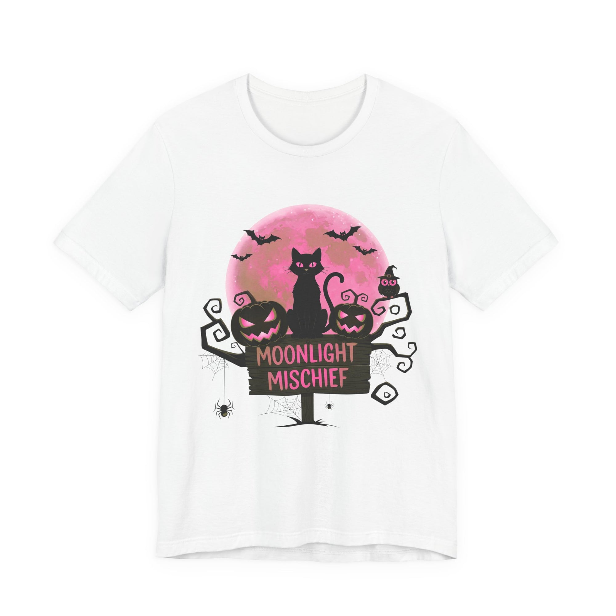 Spooky Black Cat with moon of Unisex Jersey Short Sleeve Tee