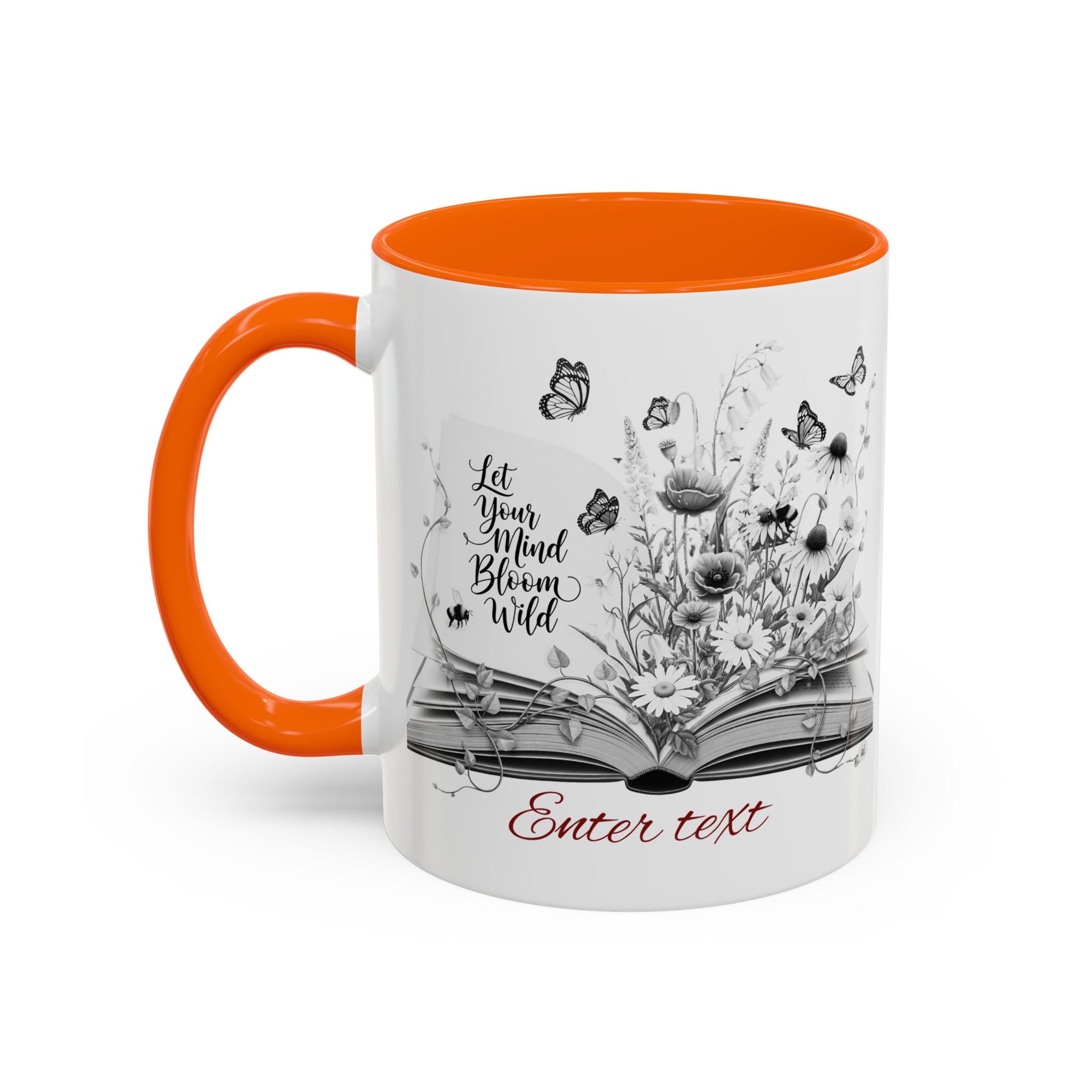 Personalized Mug with Name, Custom Text | Floral Inspiration Coffee Mug, Motivational Gift for Writers, Black-Handled Mug, Home Office Decor, Encouragement Quote Mug