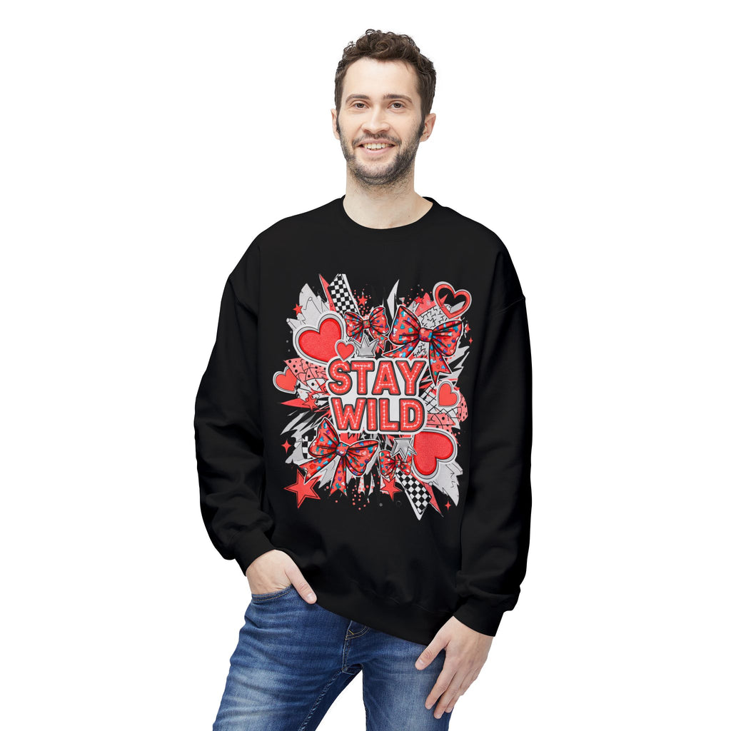 Stay Wild Red Graphic Unisex Midweight Softstyle Fleece Crewneck Sweatshirt