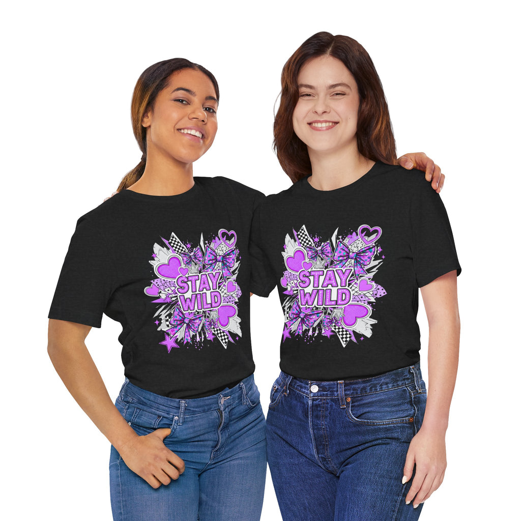 Stay Wild Graphic Tee Purple for Trendsetters, Cool Casual Wear, Gift for Her, Festival Outfit