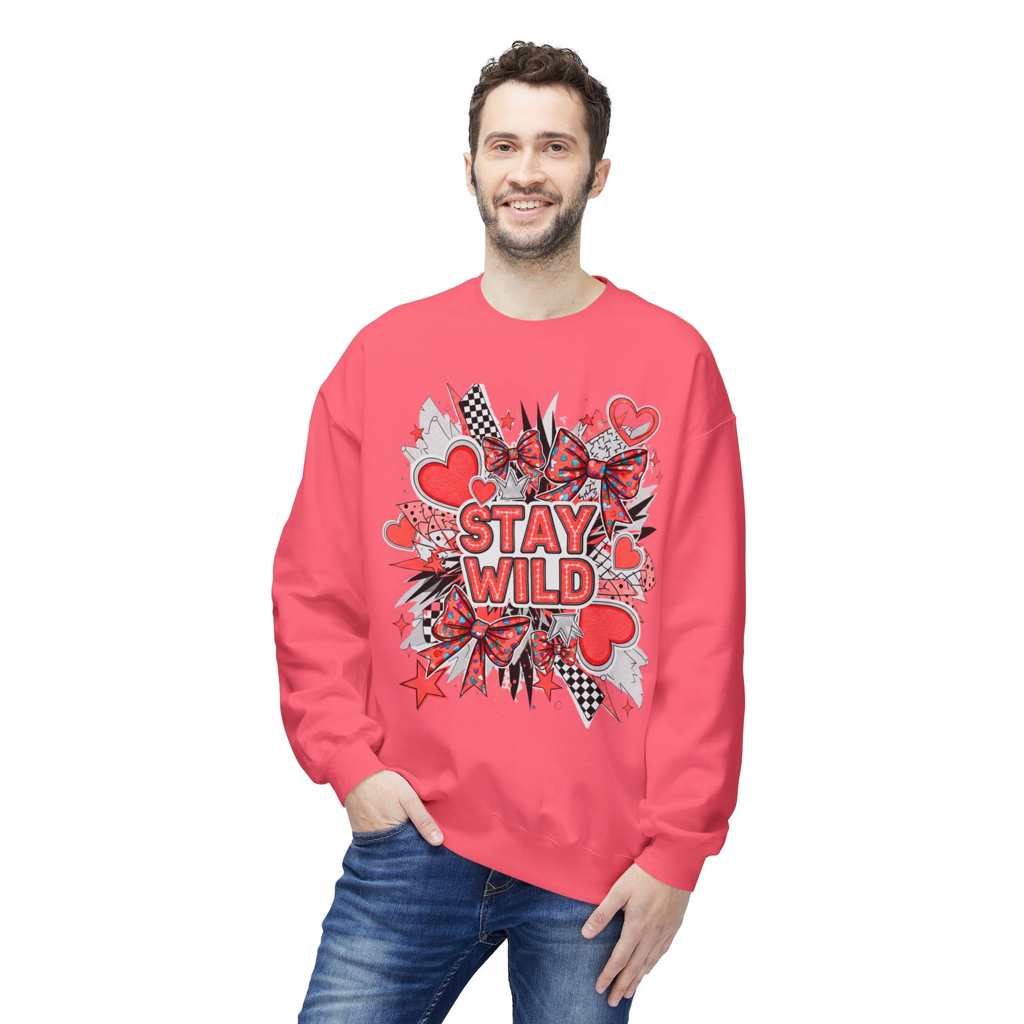 Stay Wild Red Graphic Unisex Midweight Softstyle Fleece Crewneck Sweatshirt