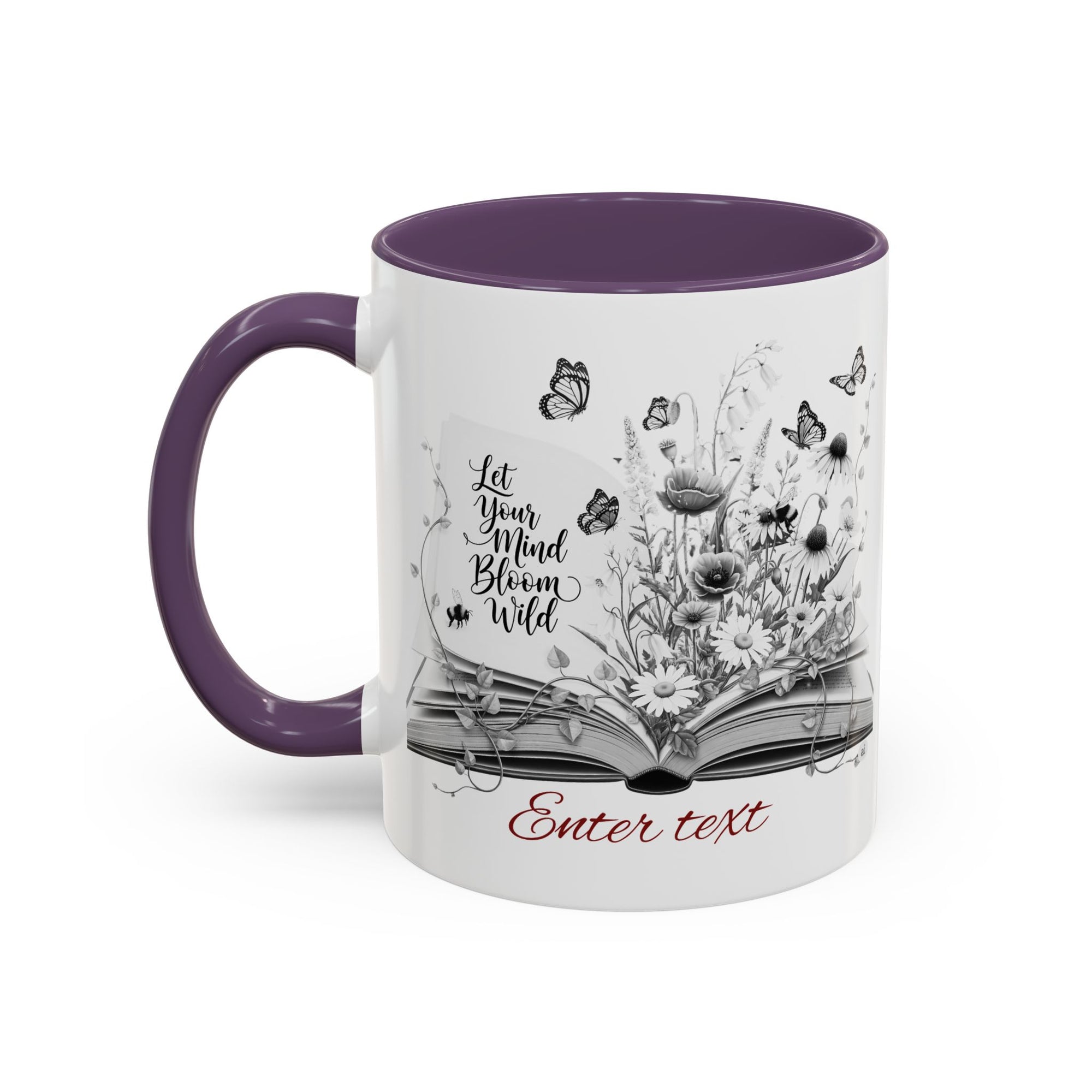Personalized Mug with Name, Custom Text | Floral Inspiration Coffee Mug, Motivational Gift for Writers, Black-Handled Mug, Home Office Decor, Encouragement Quote Mug