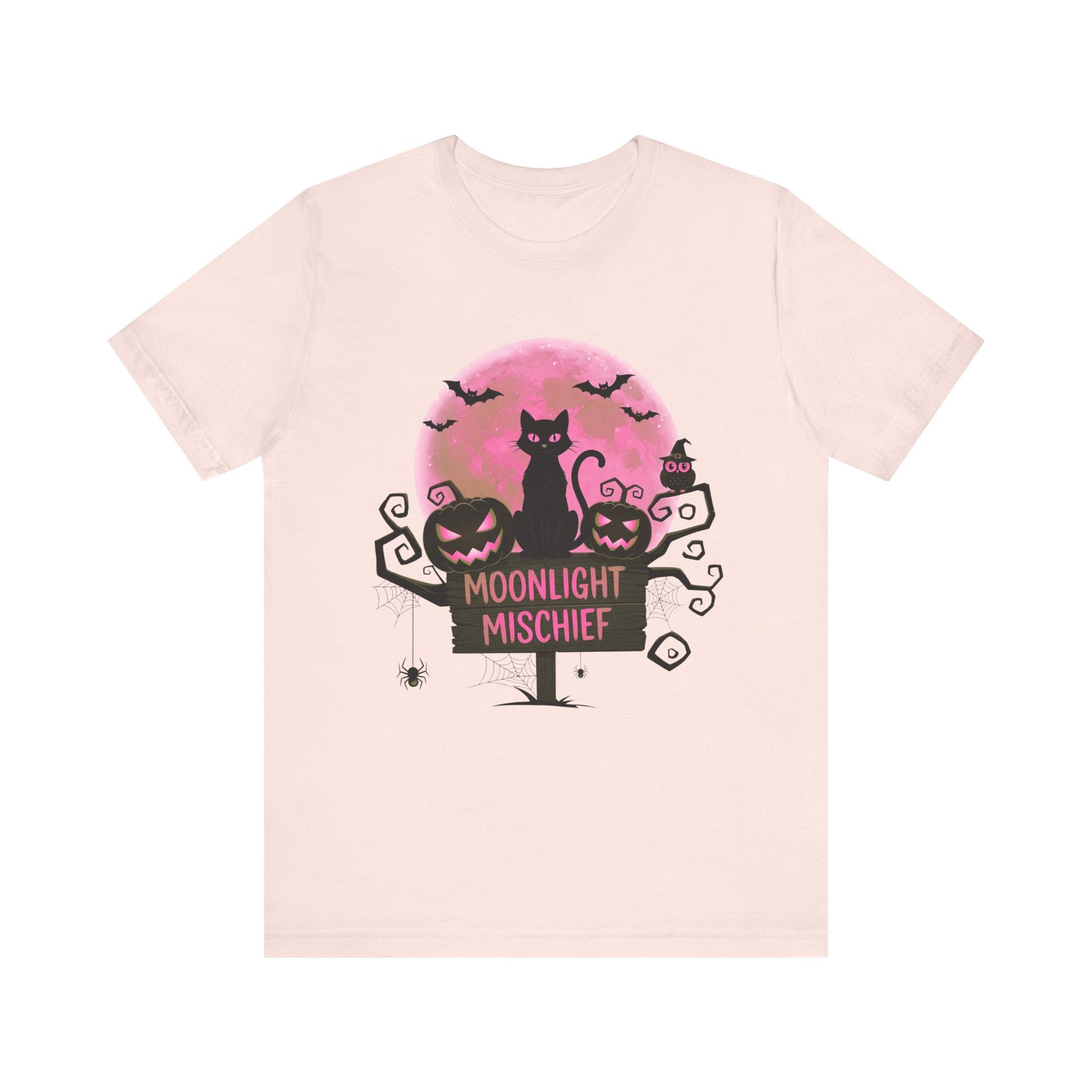 Spooky Black Cat with moon of Unisex Jersey Short Sleeve Tee