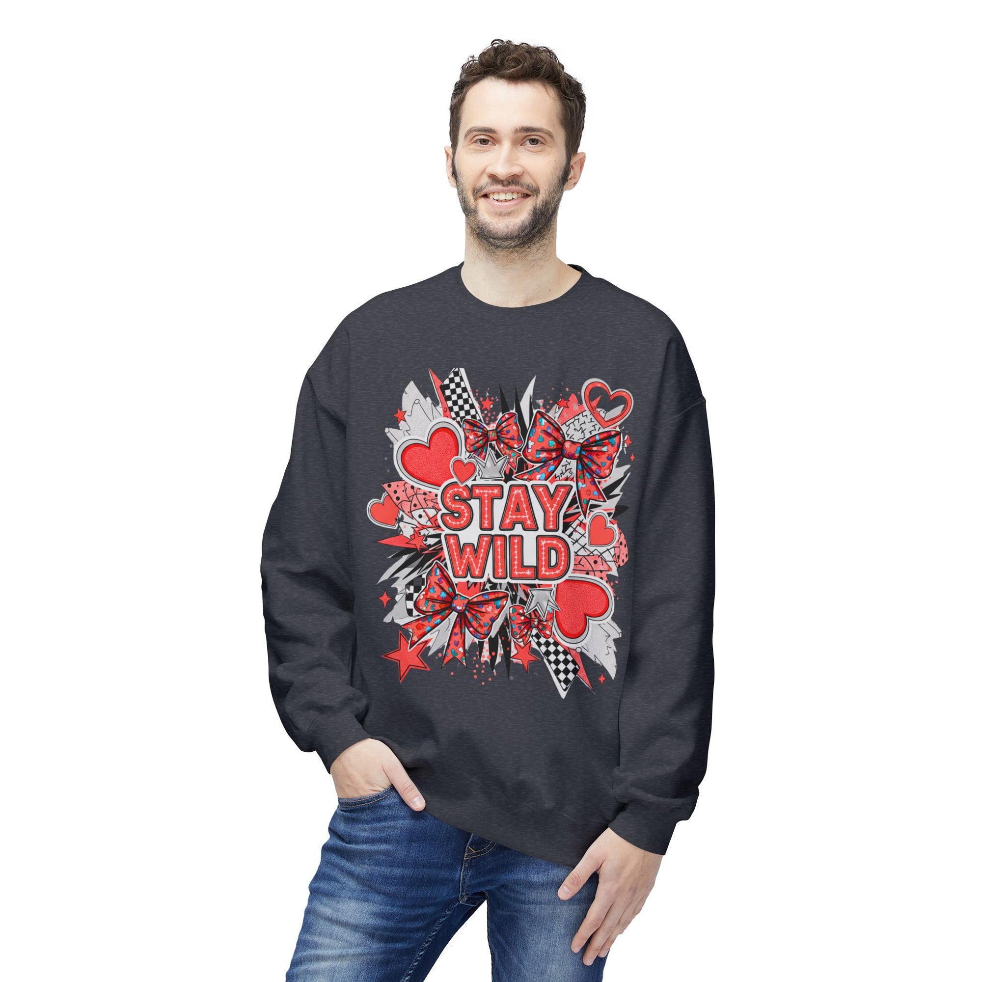 Stay Wild Red Graphic Unisex Midweight Softstyle Fleece Crewneck Sweatshirt