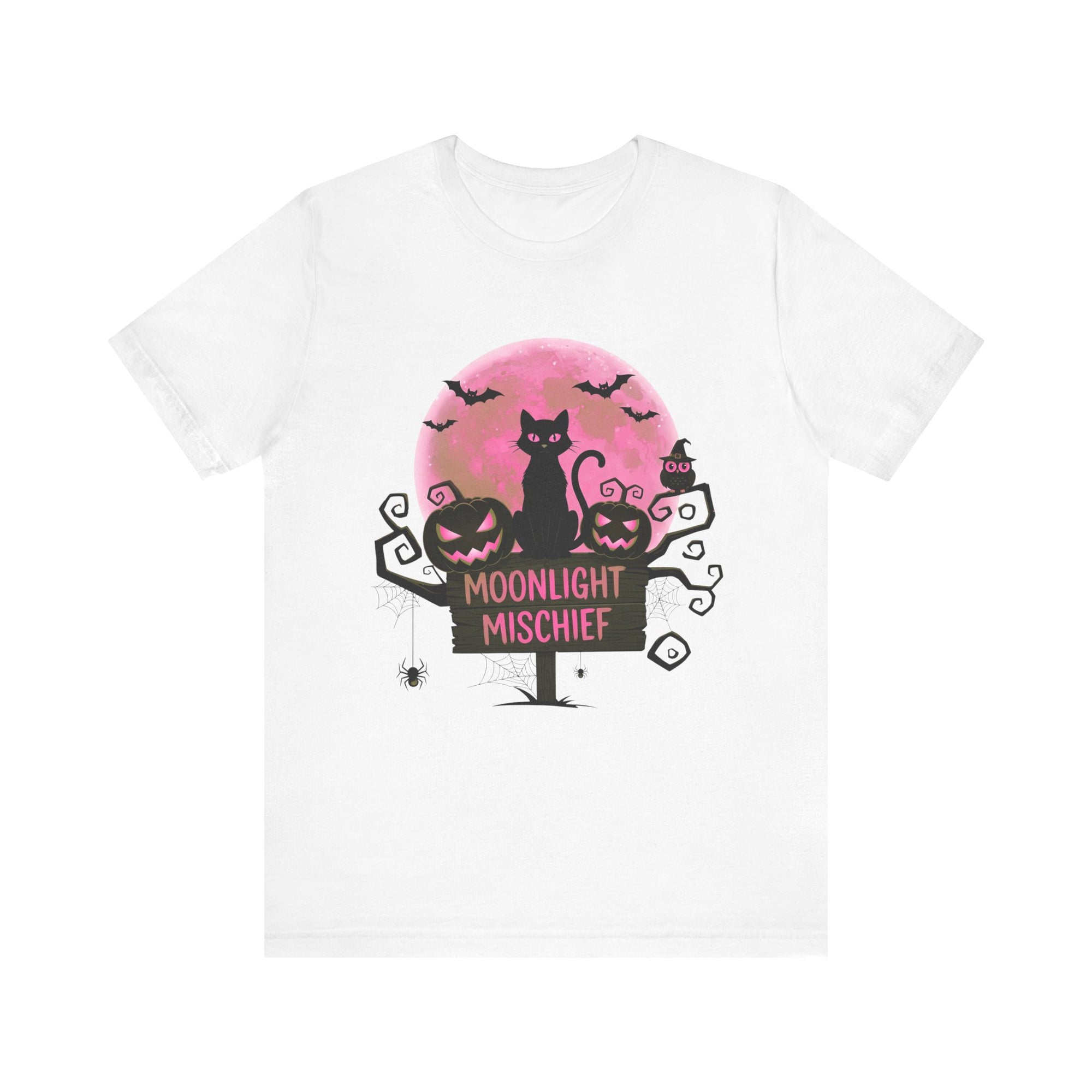 Spooky Black Cat with moon of Unisex Jersey Short Sleeve Tee