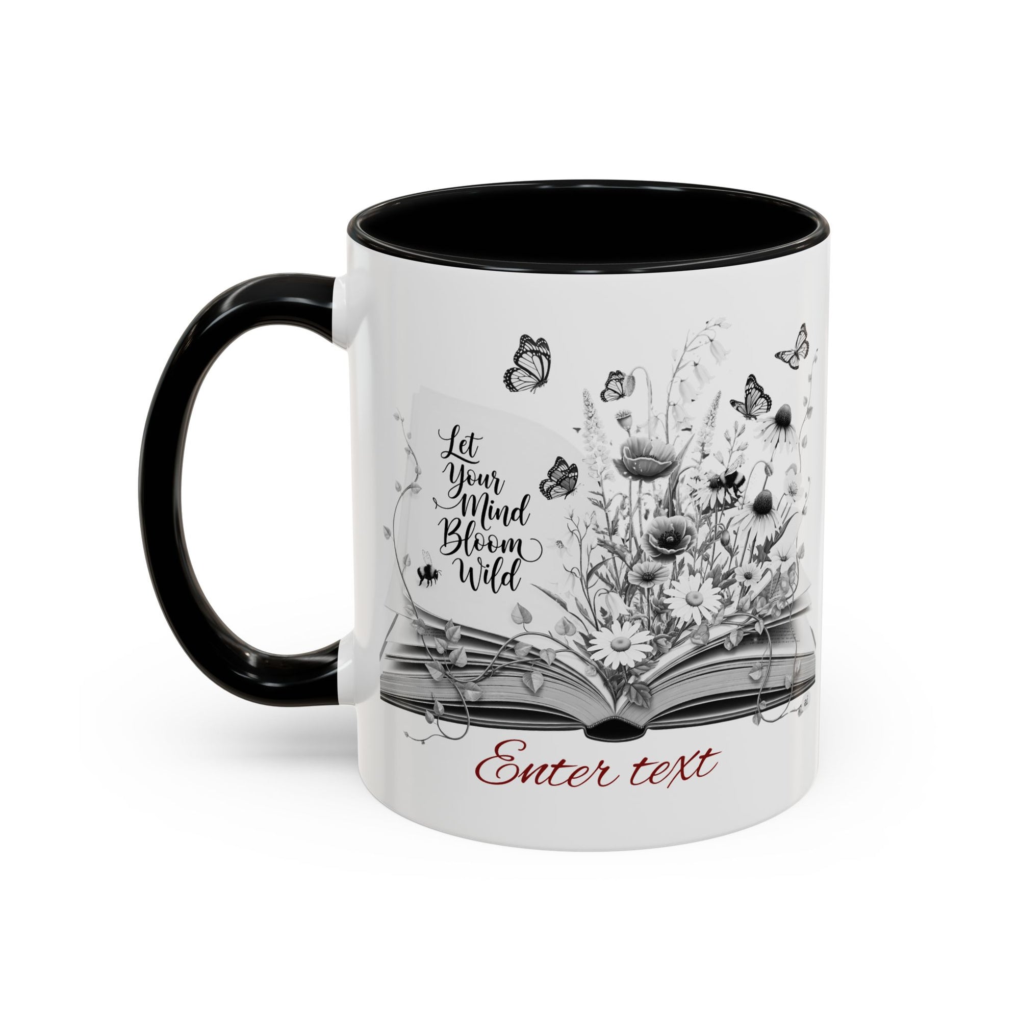 Personalized Mug with Name, Custom Text | Floral Inspiration Coffee Mug, Motivational Gift for Writers, Black-Handled Mug, Home Office Decor, Encouragement Quote Mug