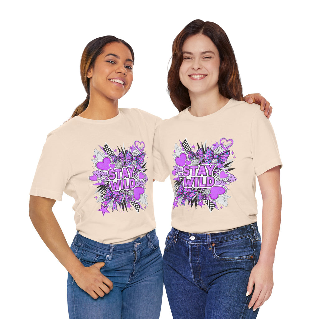 Stay Wild Graphic Tee Purple for Trendsetters, Cool Casual Wear, Gift for Her, Festival Outfit
