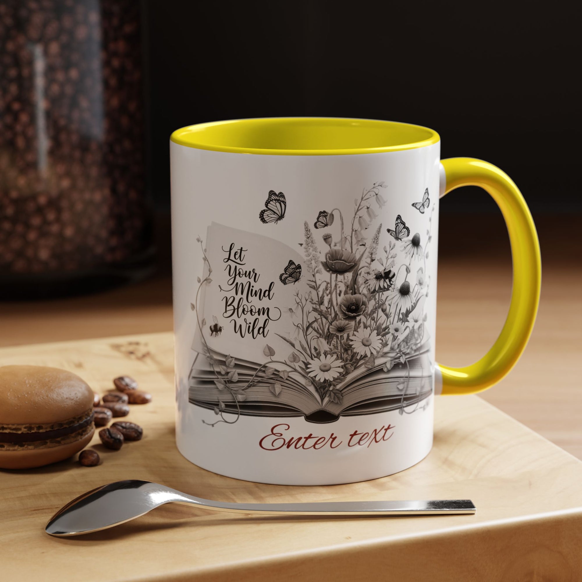 Personalized Mug with Name, Custom Text | Floral Inspiration Coffee Mug, Motivational Gift for Writers, Black-Handled Mug, Home Office Decor, Encouragement Quote Mug