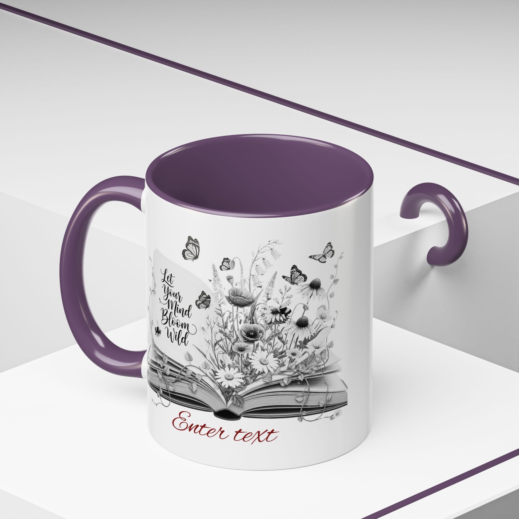 Personalized Mug with Name, Custom Text | Floral Inspiration Coffee Mug, Motivational Gift for Writers, Black-Handled Mug, Home Office Decor, Encouragement Quote Mug