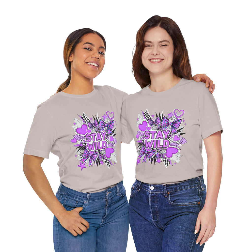 Stay Wild Graphic Tee Purple for Trendsetters, Cool Casual Wear, Gift for Her, Festival Outfit