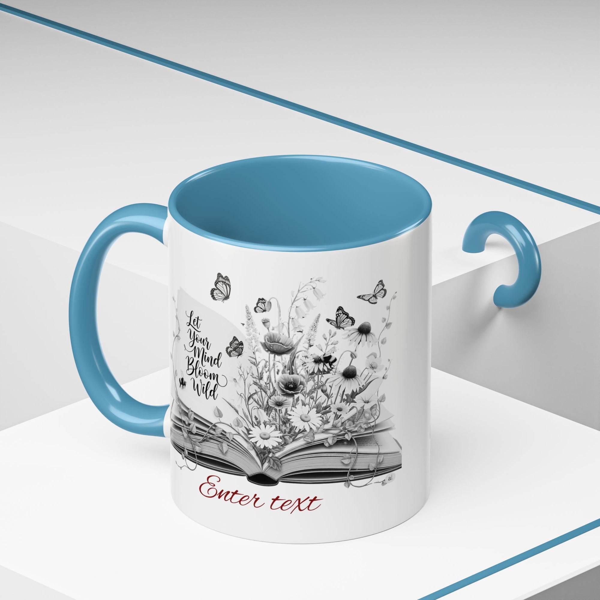 Personalized Mug with Name, Custom Text | Floral Inspiration Coffee Mug, Motivational Gift for Writers, Black-Handled Mug, Home Office Decor, Encouragement Quote Mug