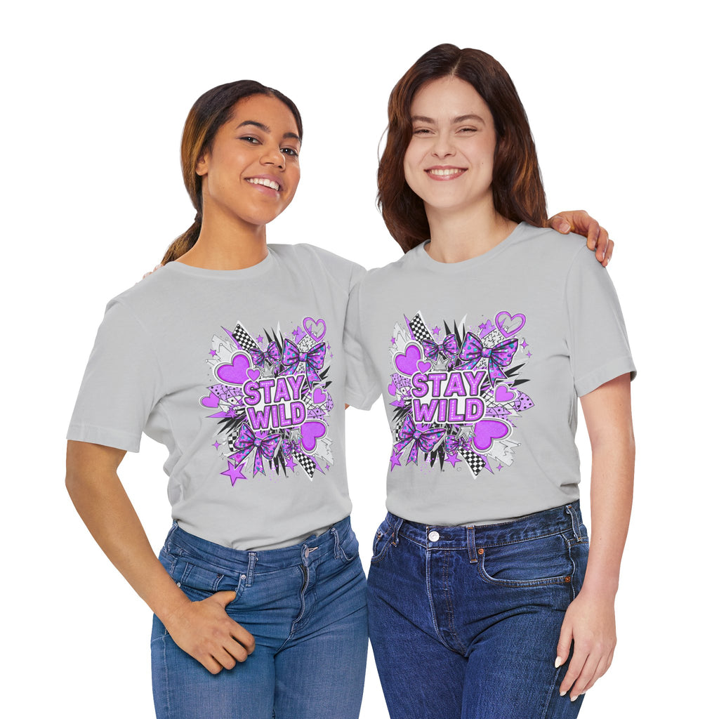 Stay Wild Graphic Tee Purple for Trendsetters, Cool Casual Wear, Gift for Her, Festival Outfit