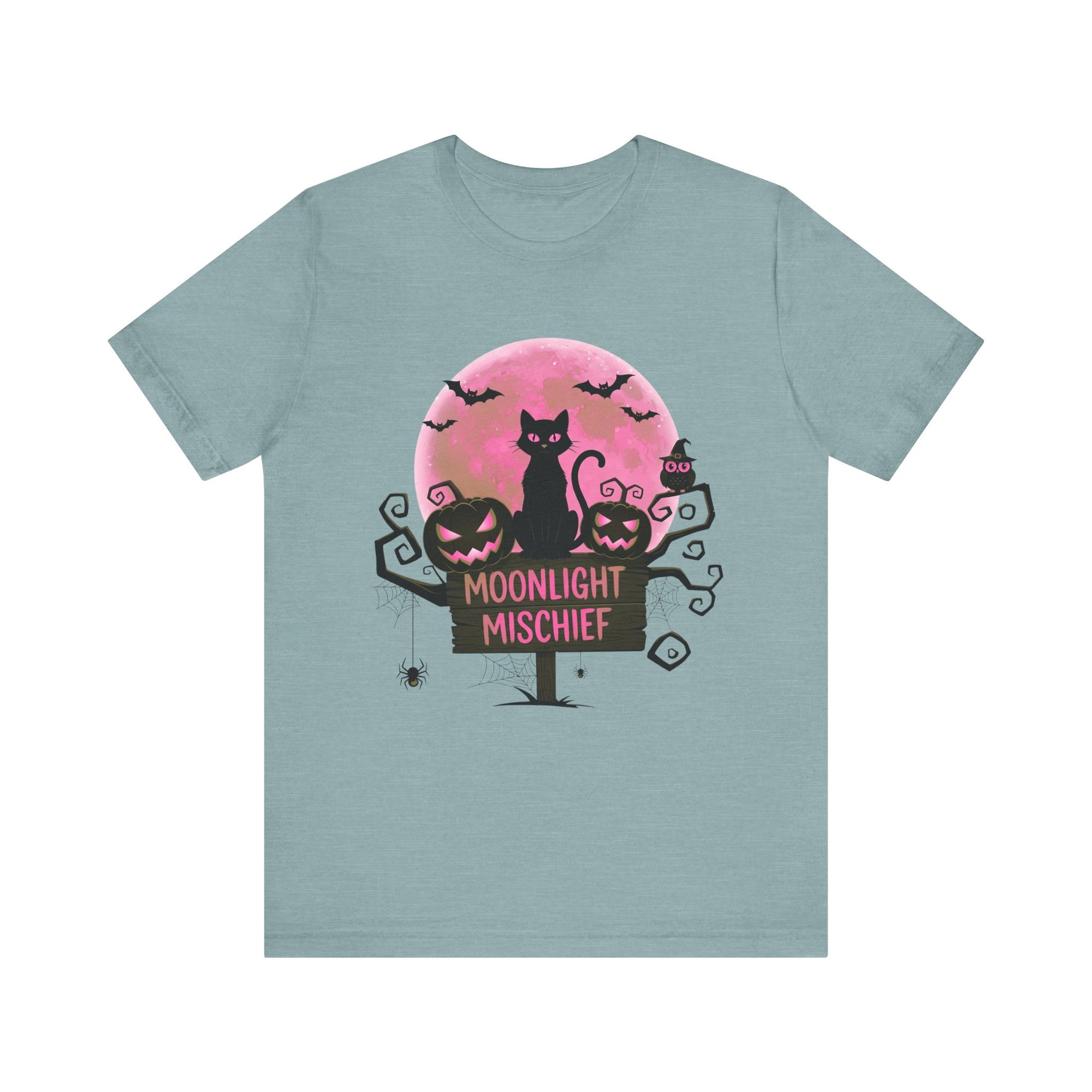 Spooky Black Cat with moon of Unisex Jersey Short Sleeve Tee