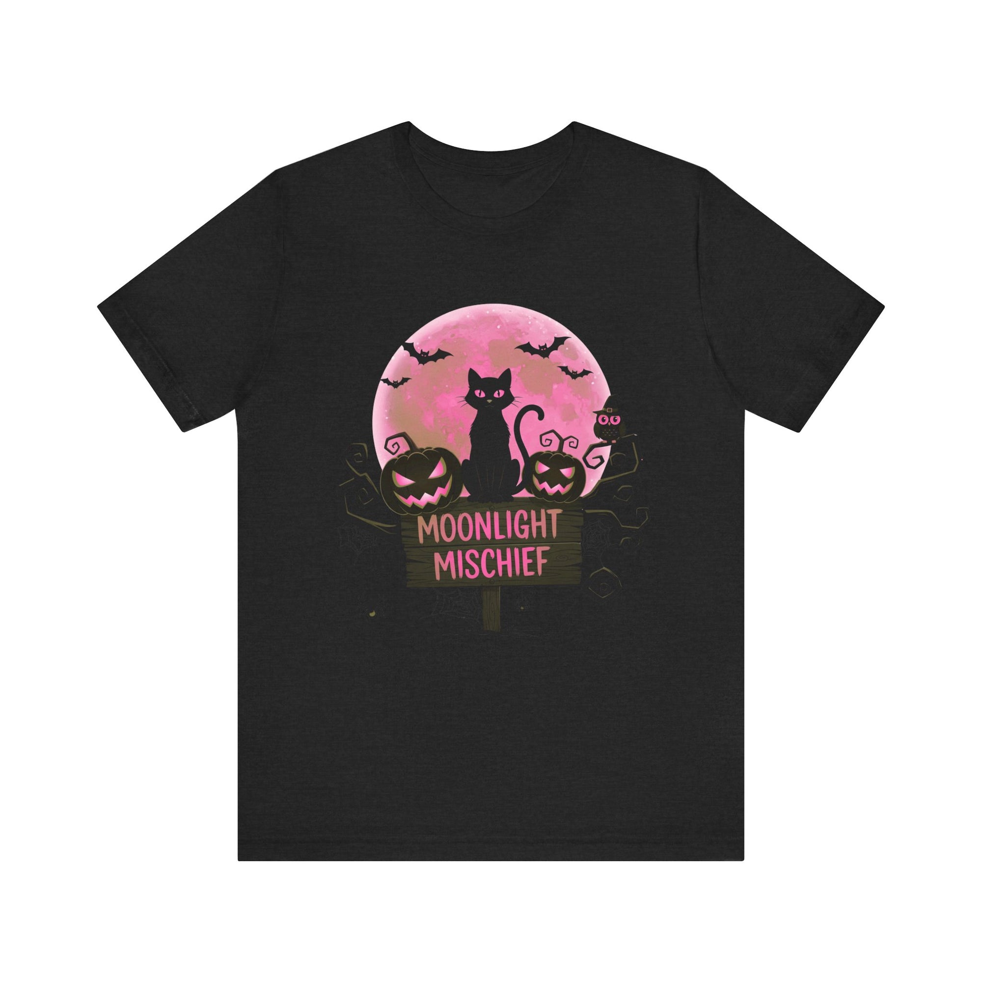 Spooky Black Cat with moon of Unisex Jersey Short Sleeve Tee