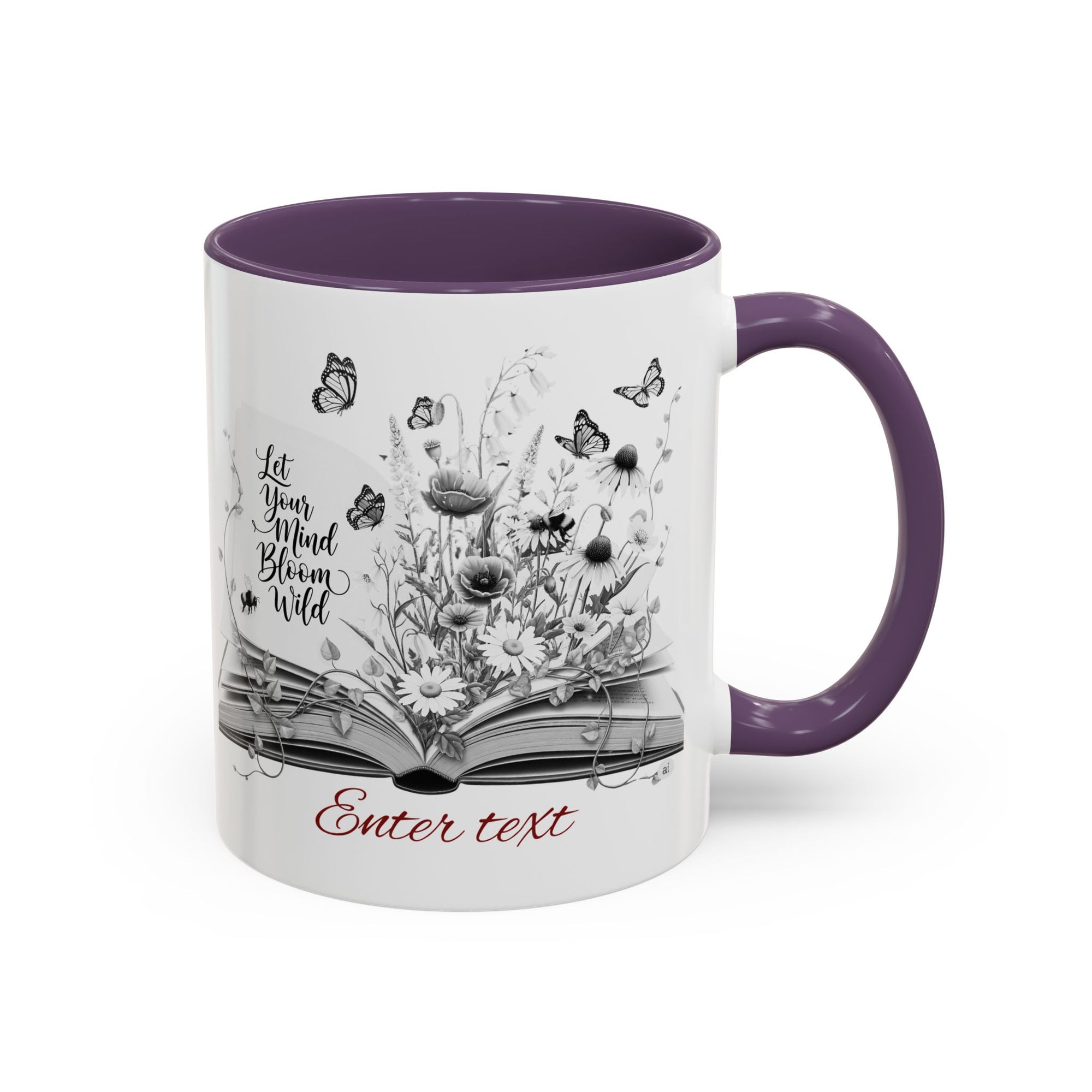 Personalized Mug with Name, Custom Text | Floral Inspiration Coffee Mug, Motivational Gift for Writers, Black-Handled Mug, Home Office Decor, Encouragement Quote Mug