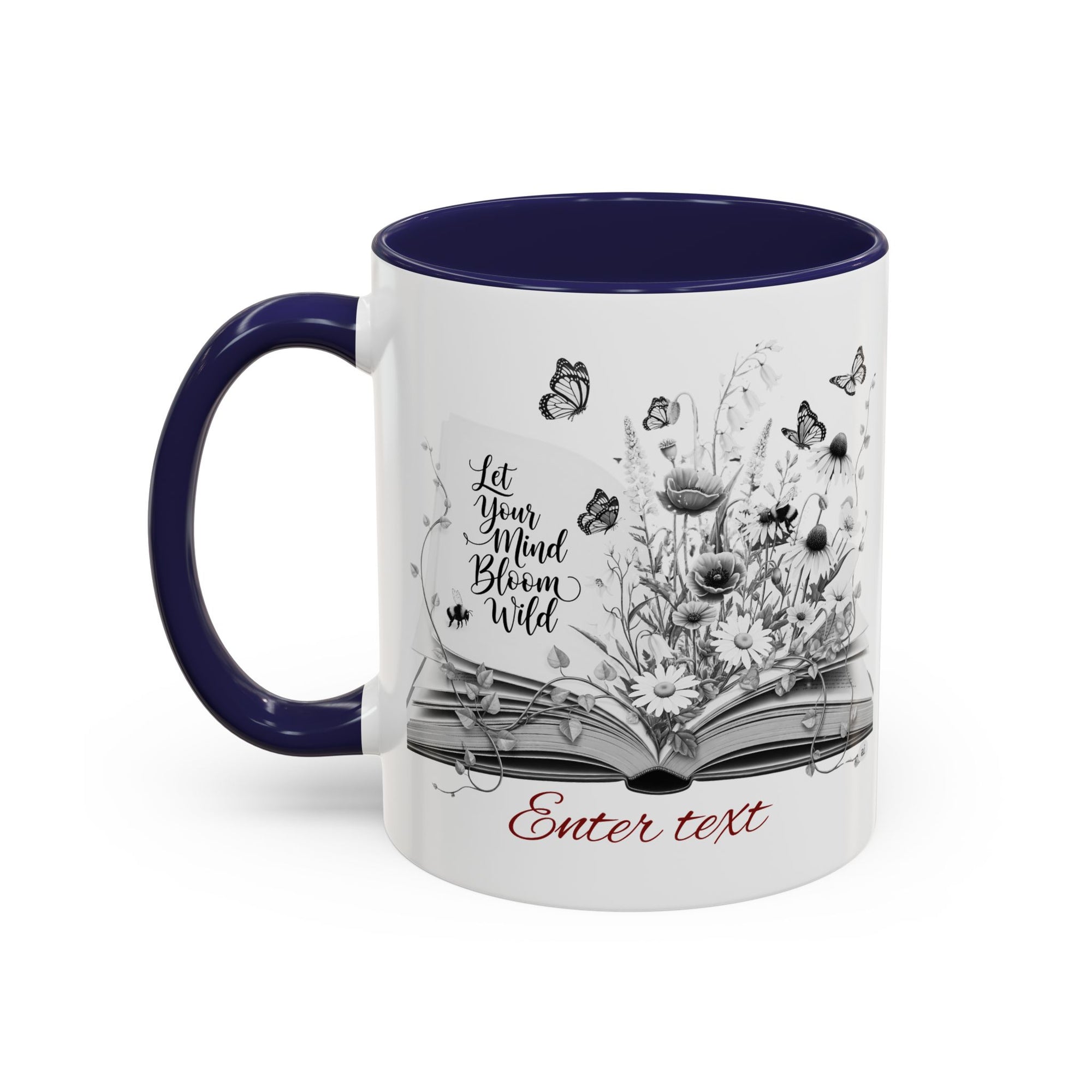 Personalized Mug with Name, Custom Text | Floral Inspiration Coffee Mug, Motivational Gift for Writers, Black-Handled Mug, Home Office Decor, Encouragement Quote Mug