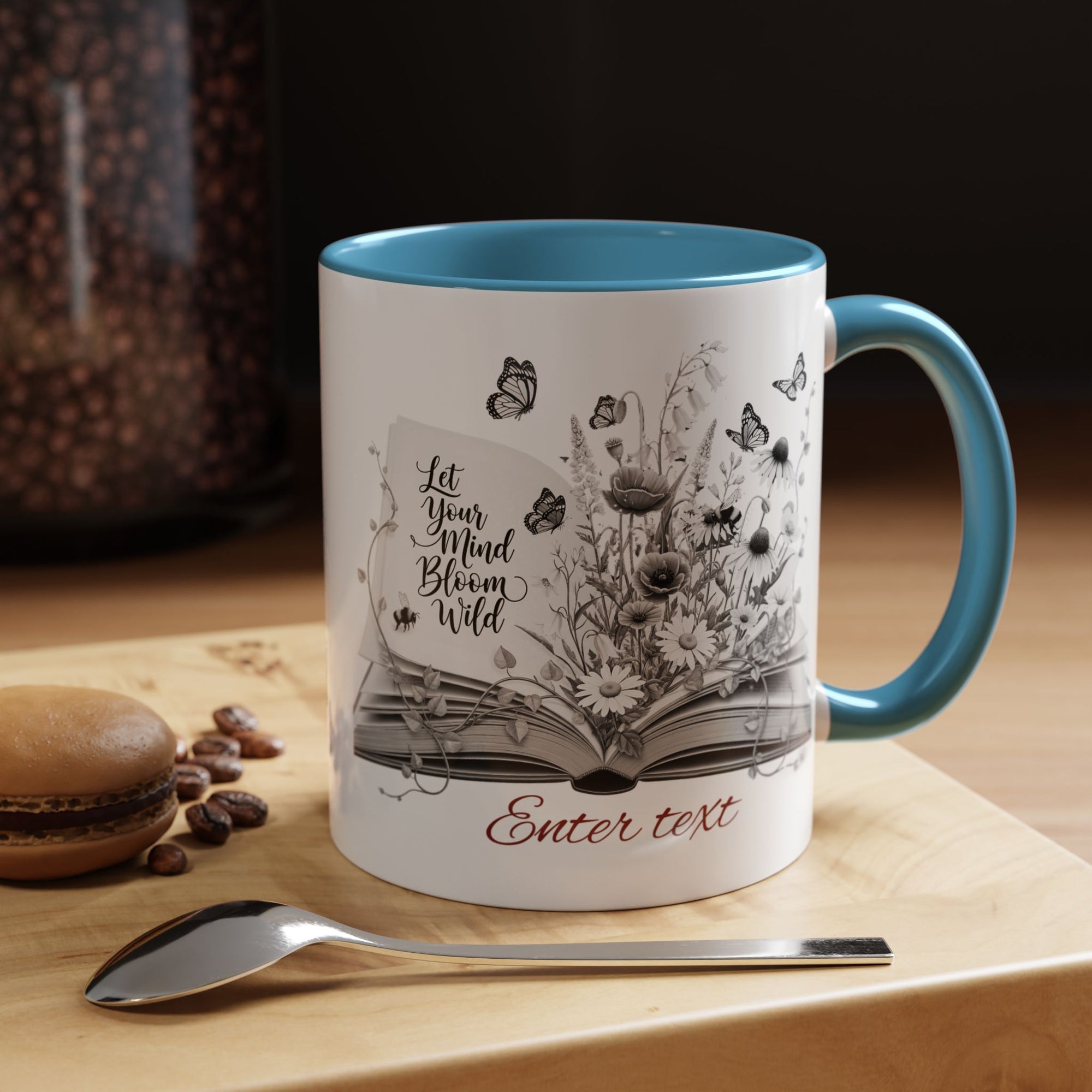 Personalized Mug with Name, Custom Text | Floral Inspiration Coffee Mug, Motivational Gift for Writers, Black-Handled Mug, Home Office Decor, Encouragement Quote Mug