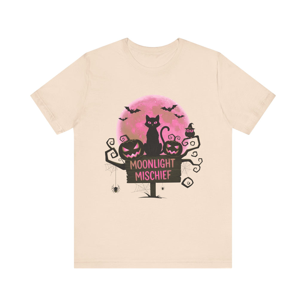 Spooky Black Cat with moon of Unisex Jersey Short Sleeve Tee