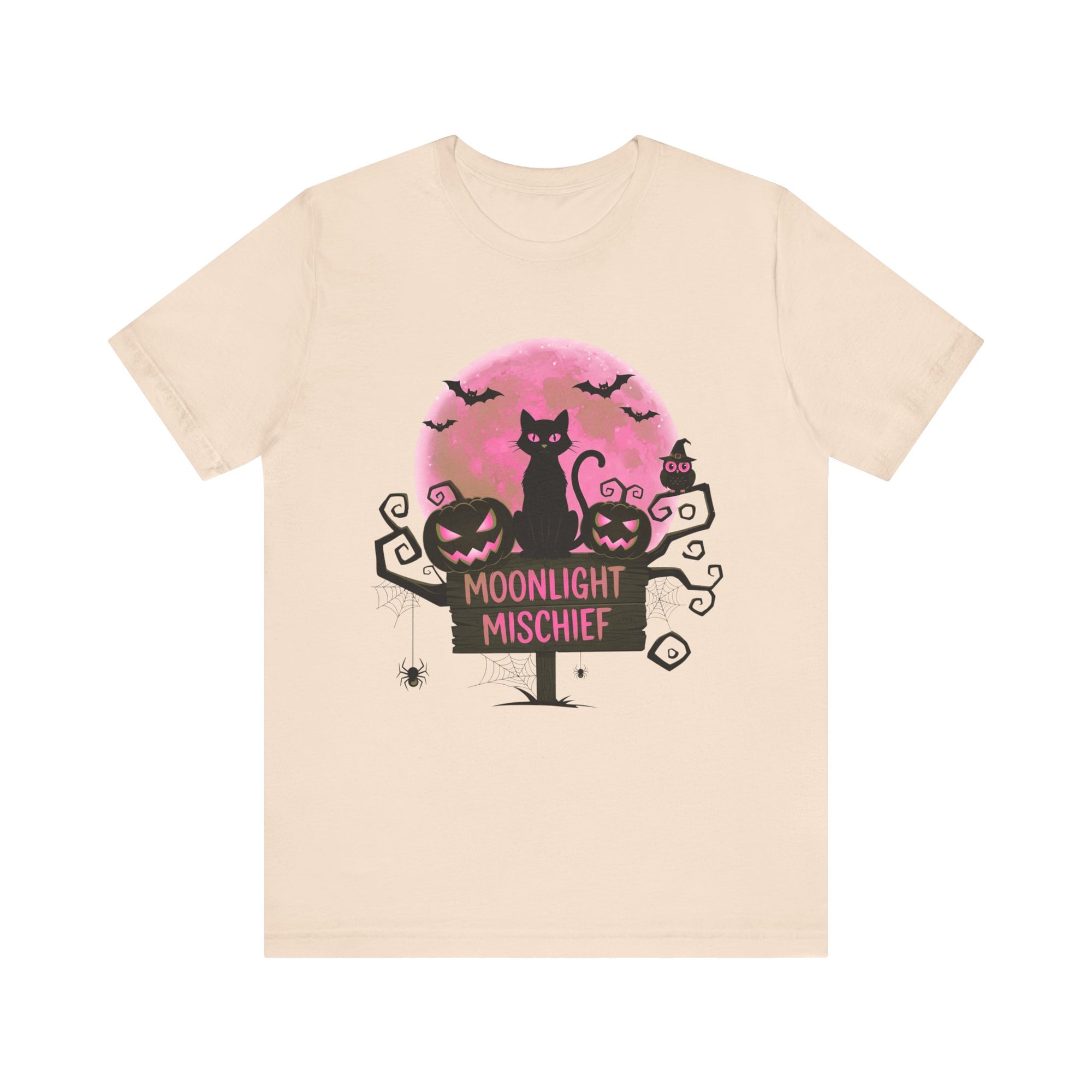 Spooky Black Cat with moon of Unisex Jersey Short Sleeve Tee