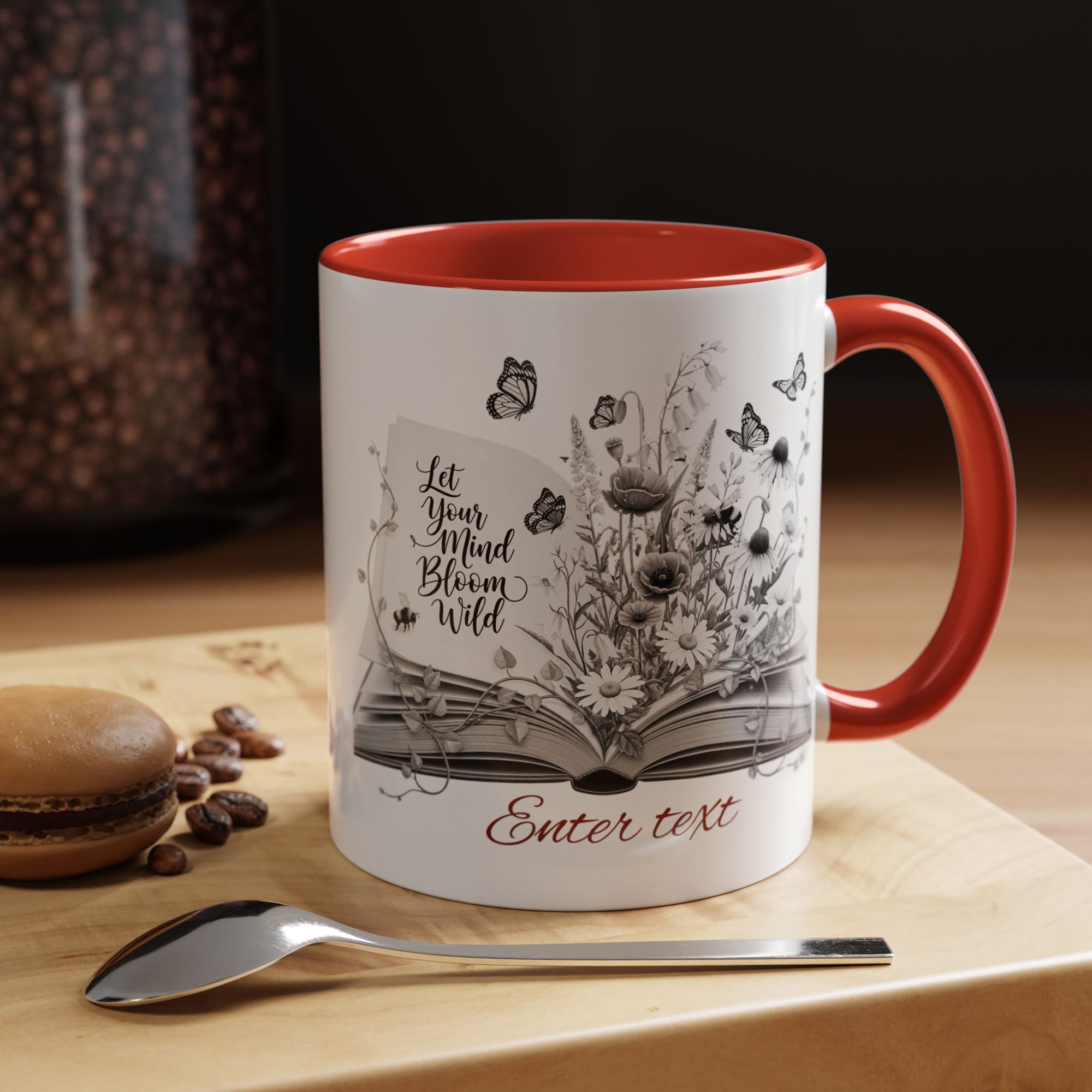 Personalized Mug with Name, Custom Text | Floral Inspiration Coffee Mug, Motivational Gift for Writers, Black-Handled Mug, Home Office Decor, Encouragement Quote Mug