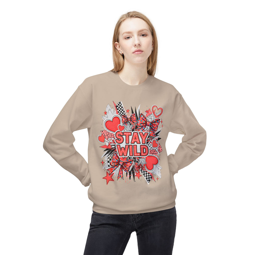 Stay Wild Red Graphic Unisex Midweight Softstyle Fleece Crewneck Sweatshirt