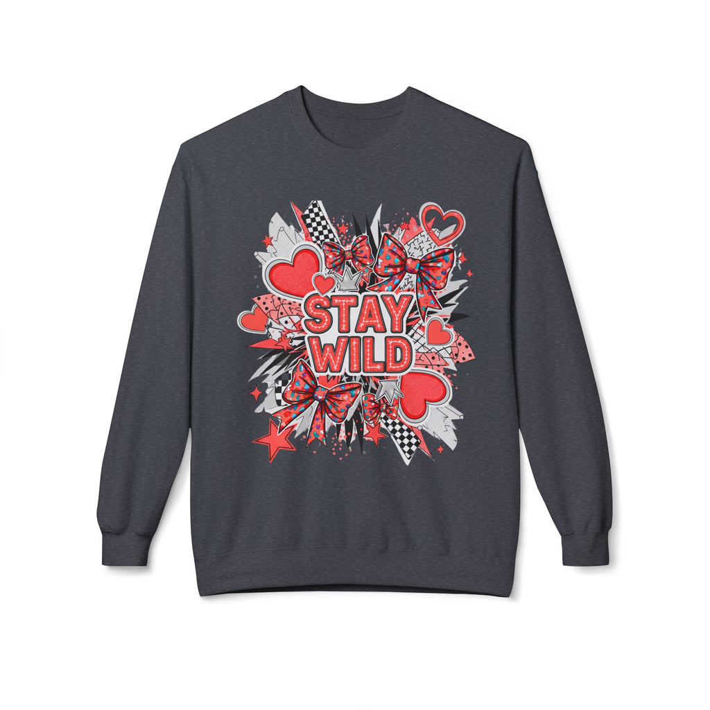Stay Wild Red Graphic Unisex Midweight Softstyle Fleece Crewneck Sweatshirt