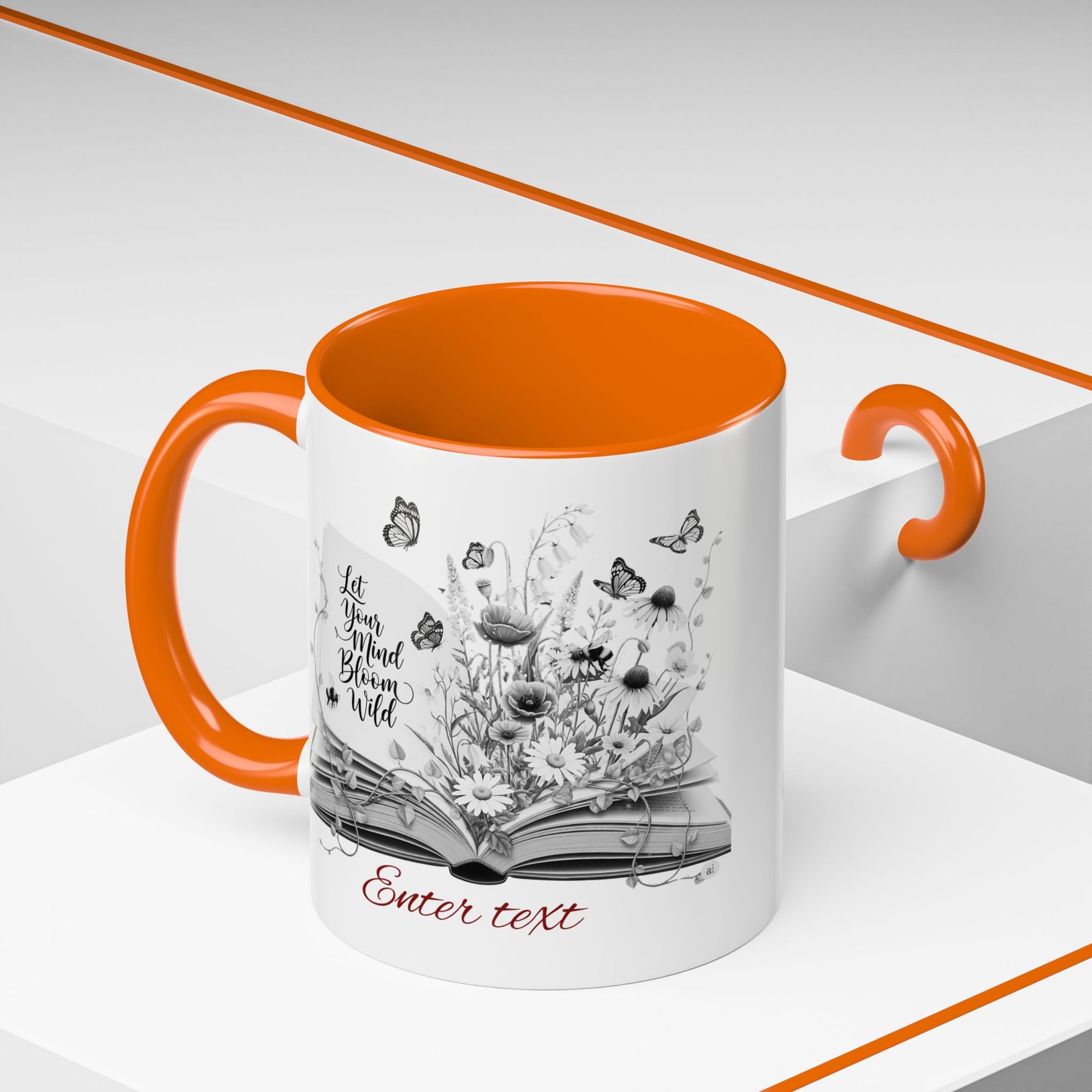 Personalized Mug with Name, Custom Text | Floral Inspiration Coffee Mug, Motivational Gift for Writers, Black-Handled Mug, Home Office Decor, Encouragement Quote Mug