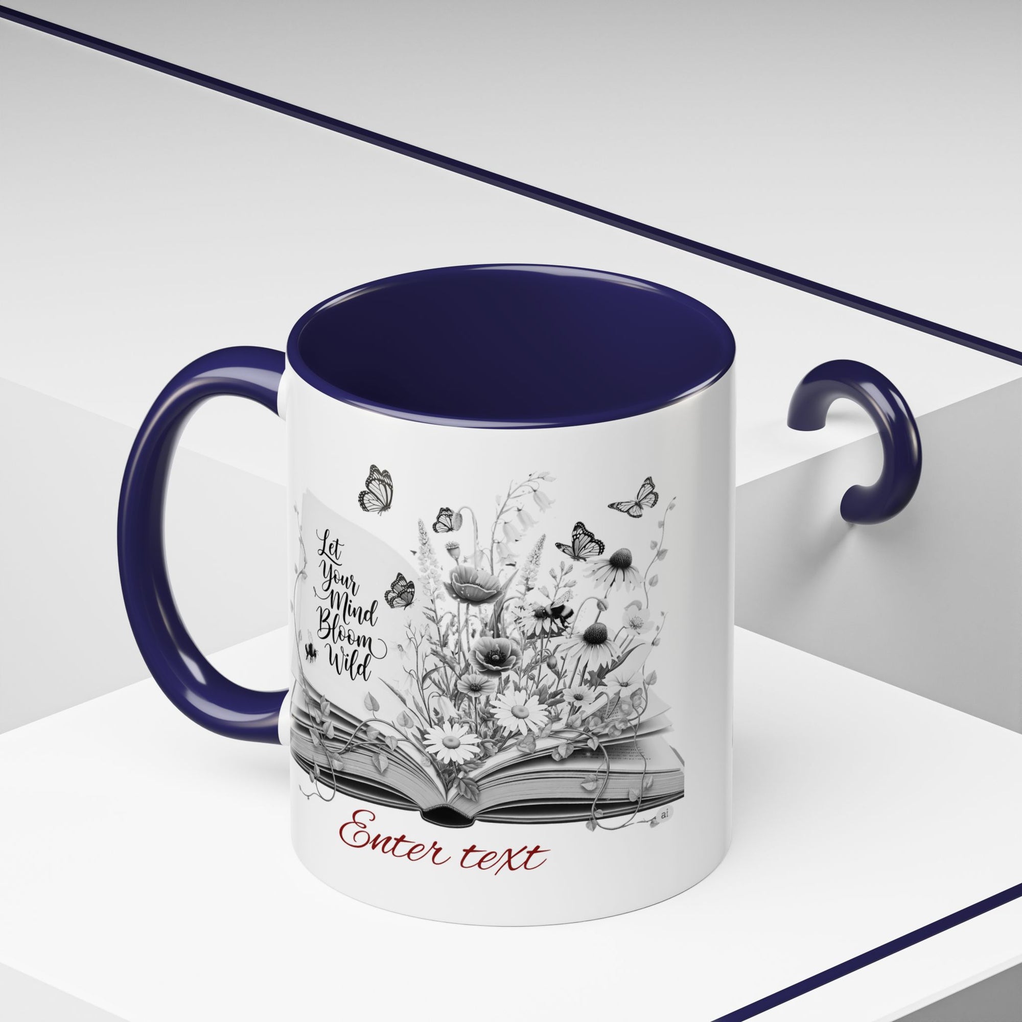Personalized Mug with Name, Custom Text | Floral Inspiration Coffee Mug, Motivational Gift for Writers, Black-Handled Mug, Home Office Decor, Encouragement Quote Mug