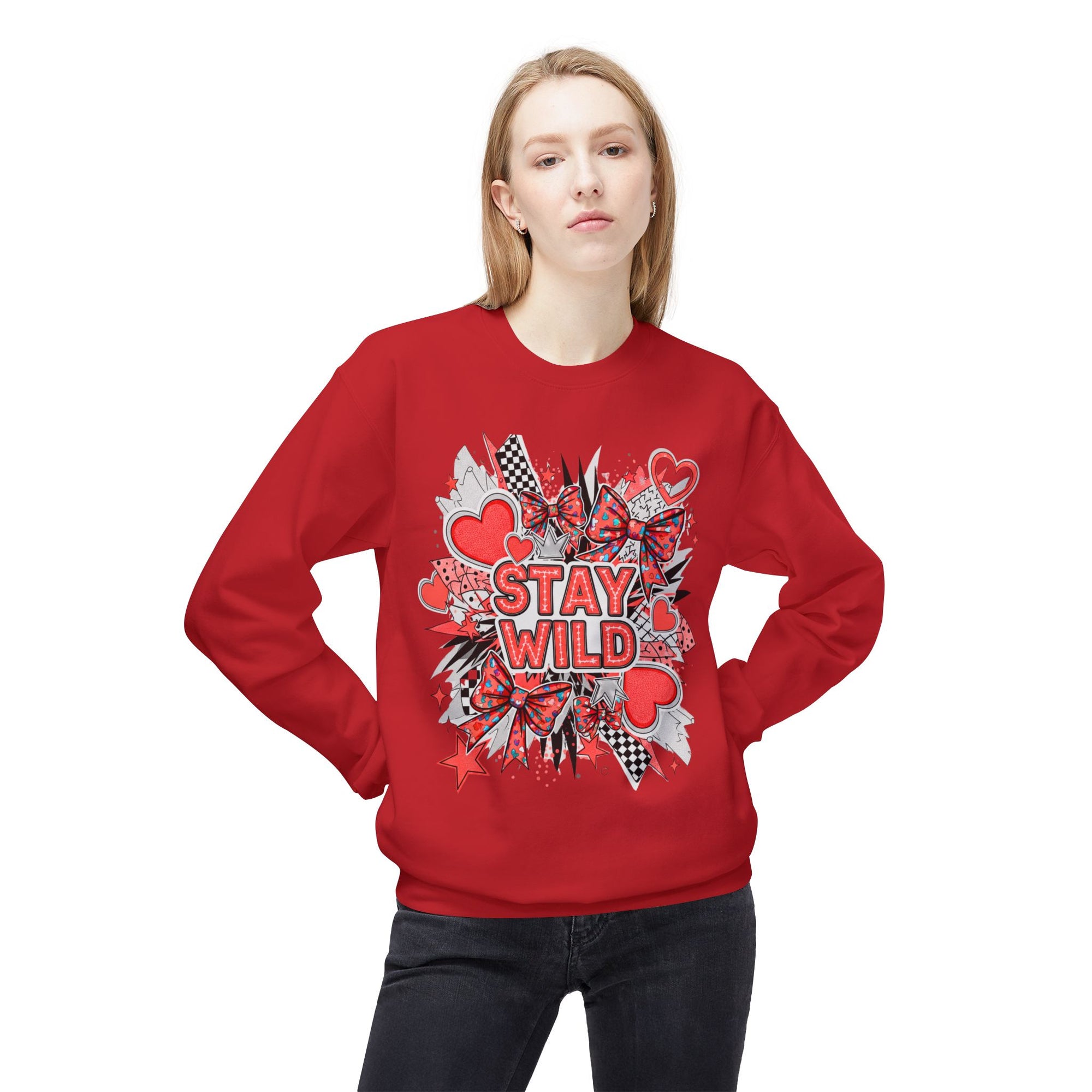 Stay Wild Red Graphic Unisex Midweight Softstyle Fleece Crewneck Sweatshirt