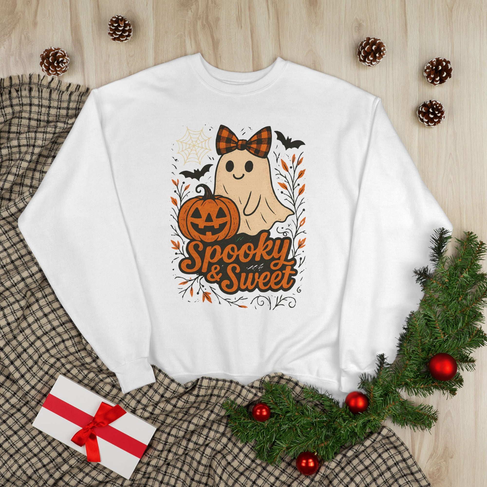 Spooky & Sweet Halloween Sweatshirt, Unisex Crewneck, Cute Ghost Design, Fall Fashion, Halloween Apparel, Casual Cozy Wear